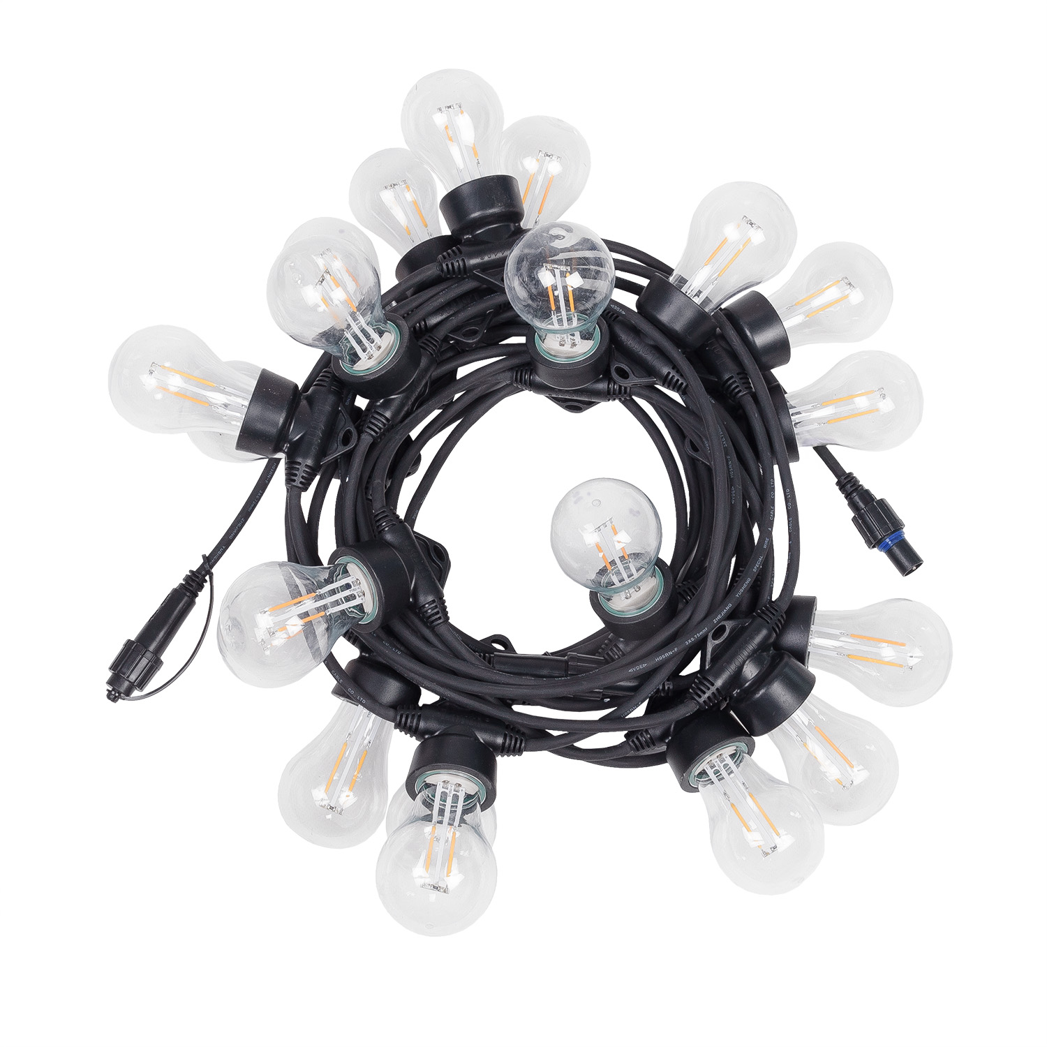 Catena 10 m, 20 lampadine Ø 60 mm, filament led bianco caldo, prolungabile, IP67 7