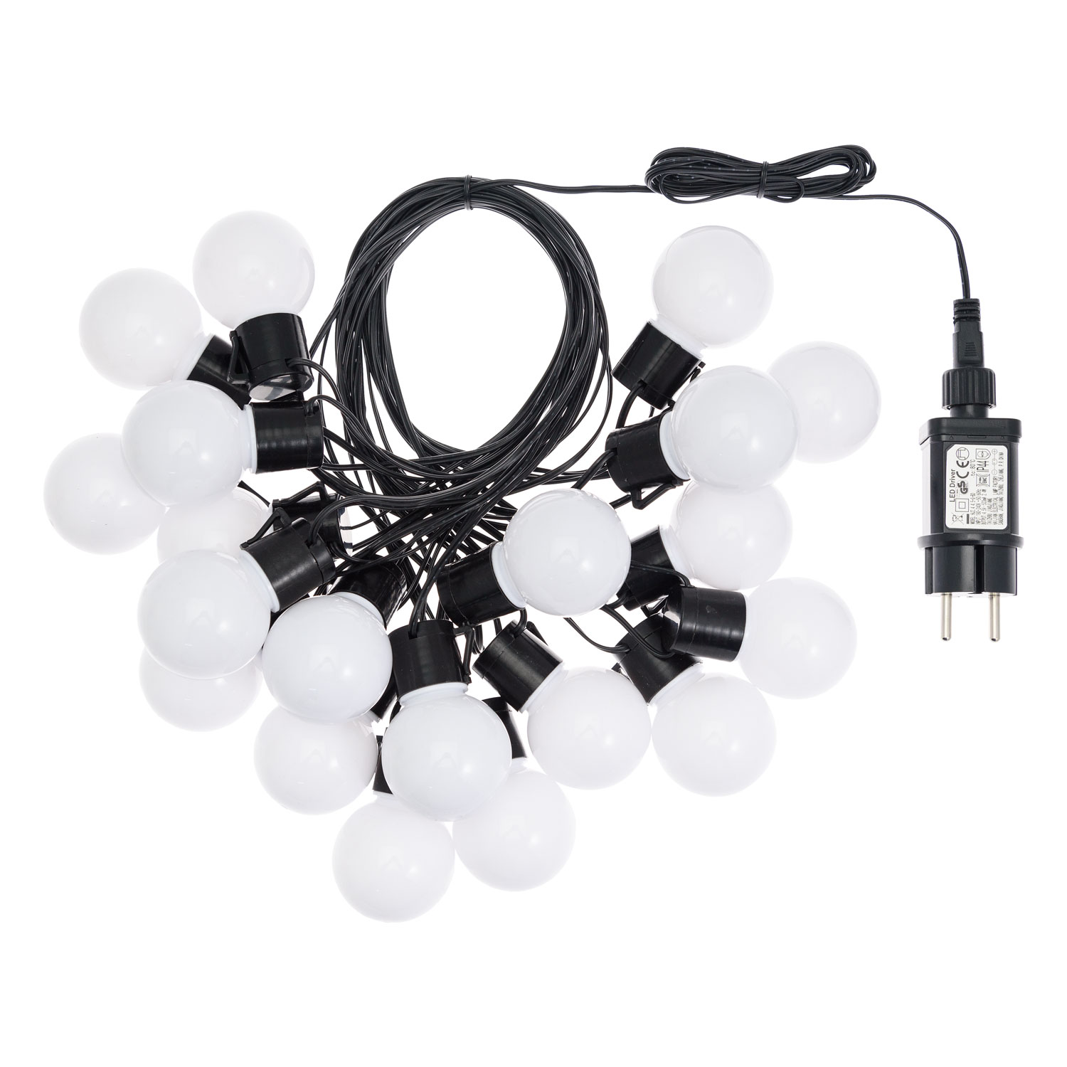 10m Festoon Lights, 20 Ø 50mm White Bulbs, Warm White LED 5 10m Festoon Lights, 20 Ø 50mm White Bulbs, Warm White LED 5