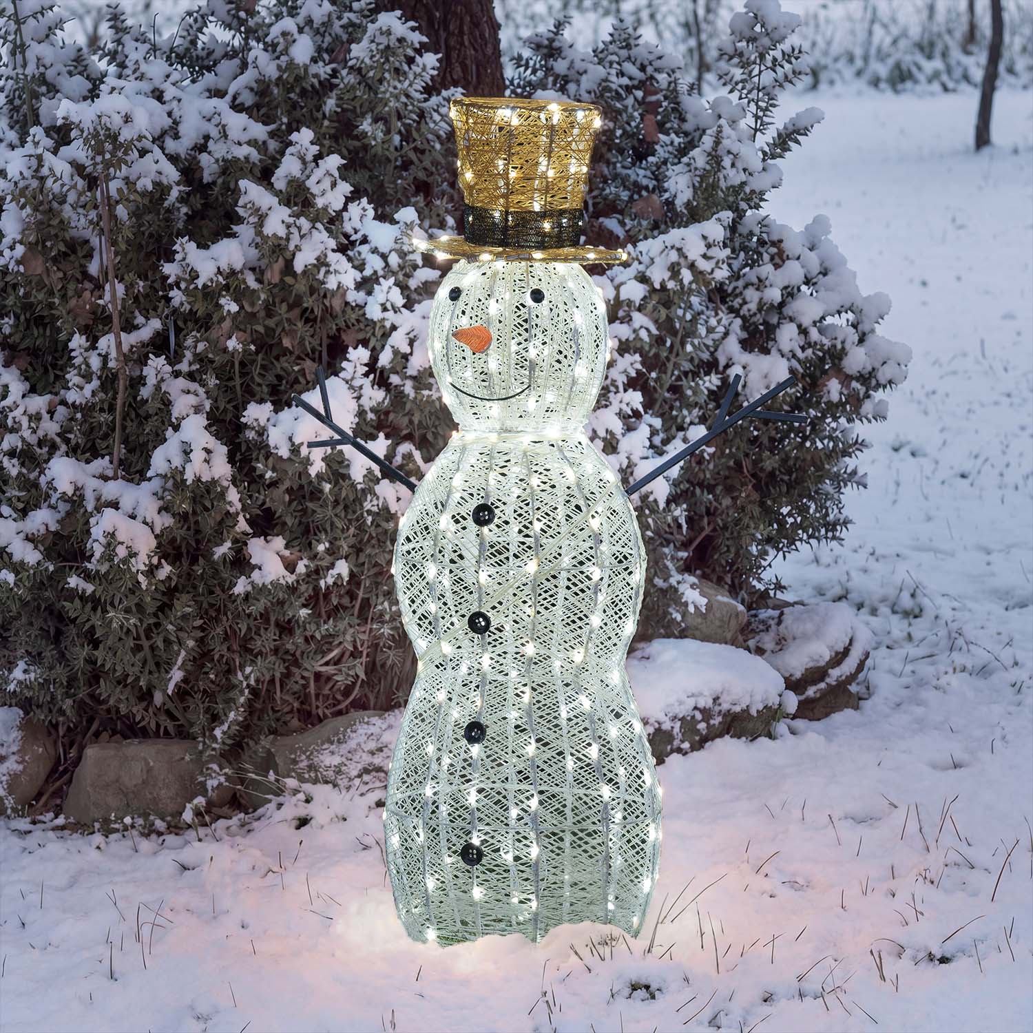 Pupazzo di Neve 3D Light Cream & Brown, h 105 cm, 220 Dual LED bianco extra caldo e bianco freddo