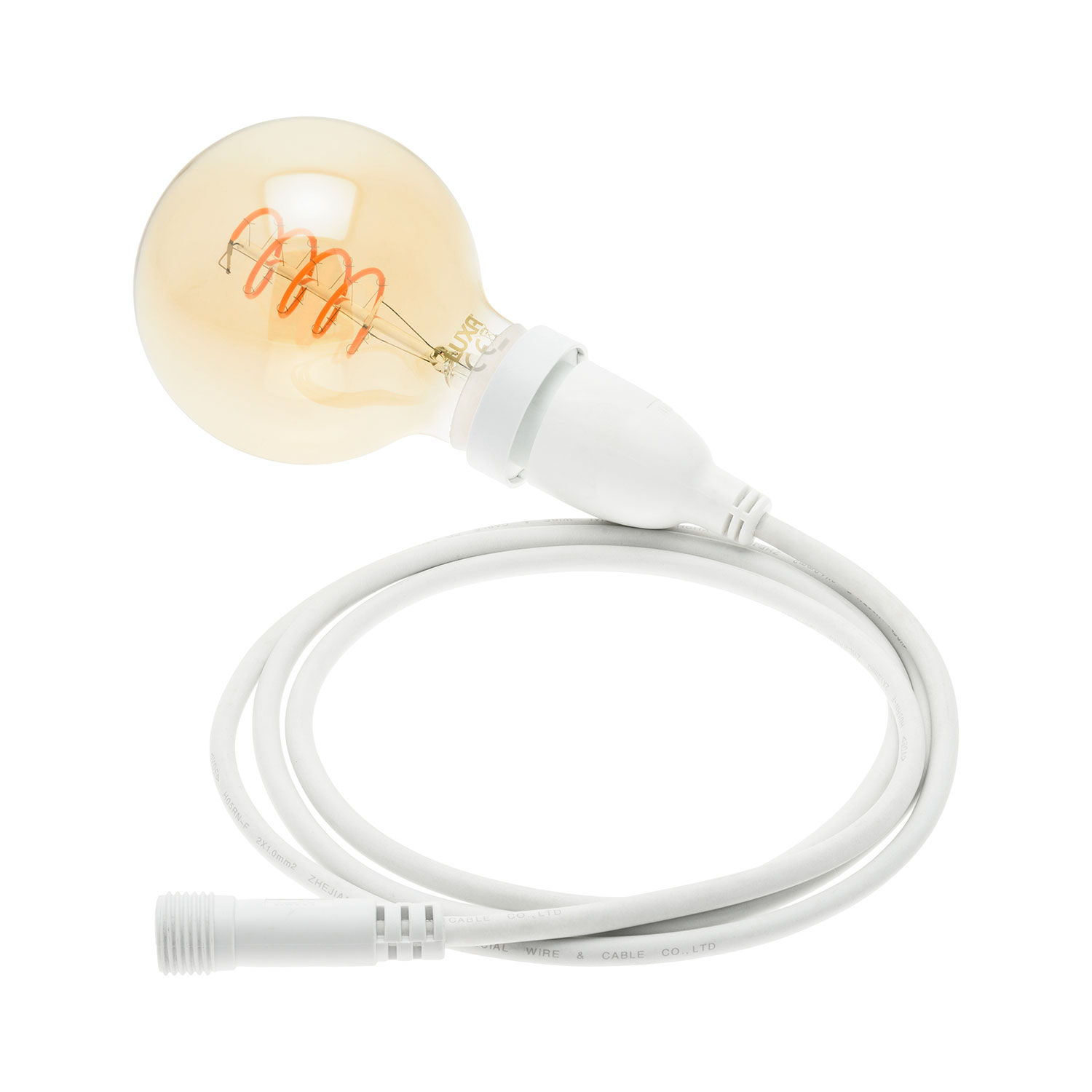 Lampadina da 4 Watt globo Ø 95 mm a sospensione, led a spirale, 1 metro di cavo bianco Lampadina da 4 Watt globo Ø 95 mm a sospensione, led a spirale, 1 metro di cavo bianco