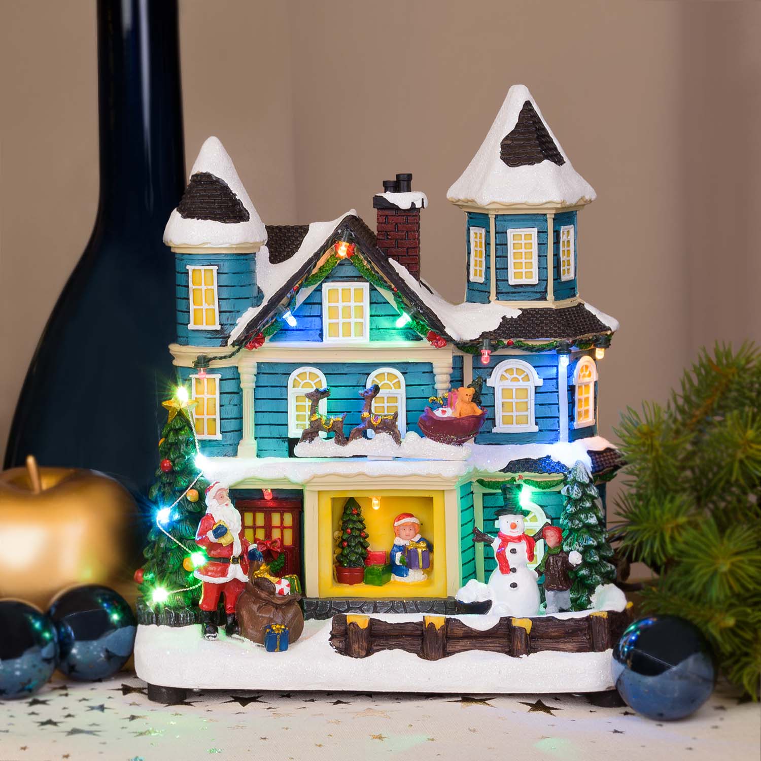 Christmas Village, House with Christmas scene, moving sleigh and RGB Christmas tree, h 23 cm, Christmas music Christmas Village, House with Christmas scene, moving sleigh and RGB Christmas tree, h 23 cm, Christmas music