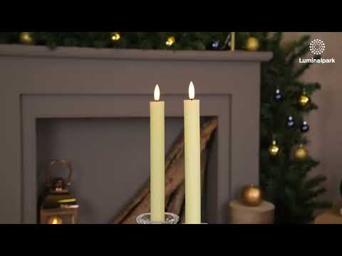 Set of 2 Ivory Ribbed Wax Taper Candles, 3D Flame with Wick 2