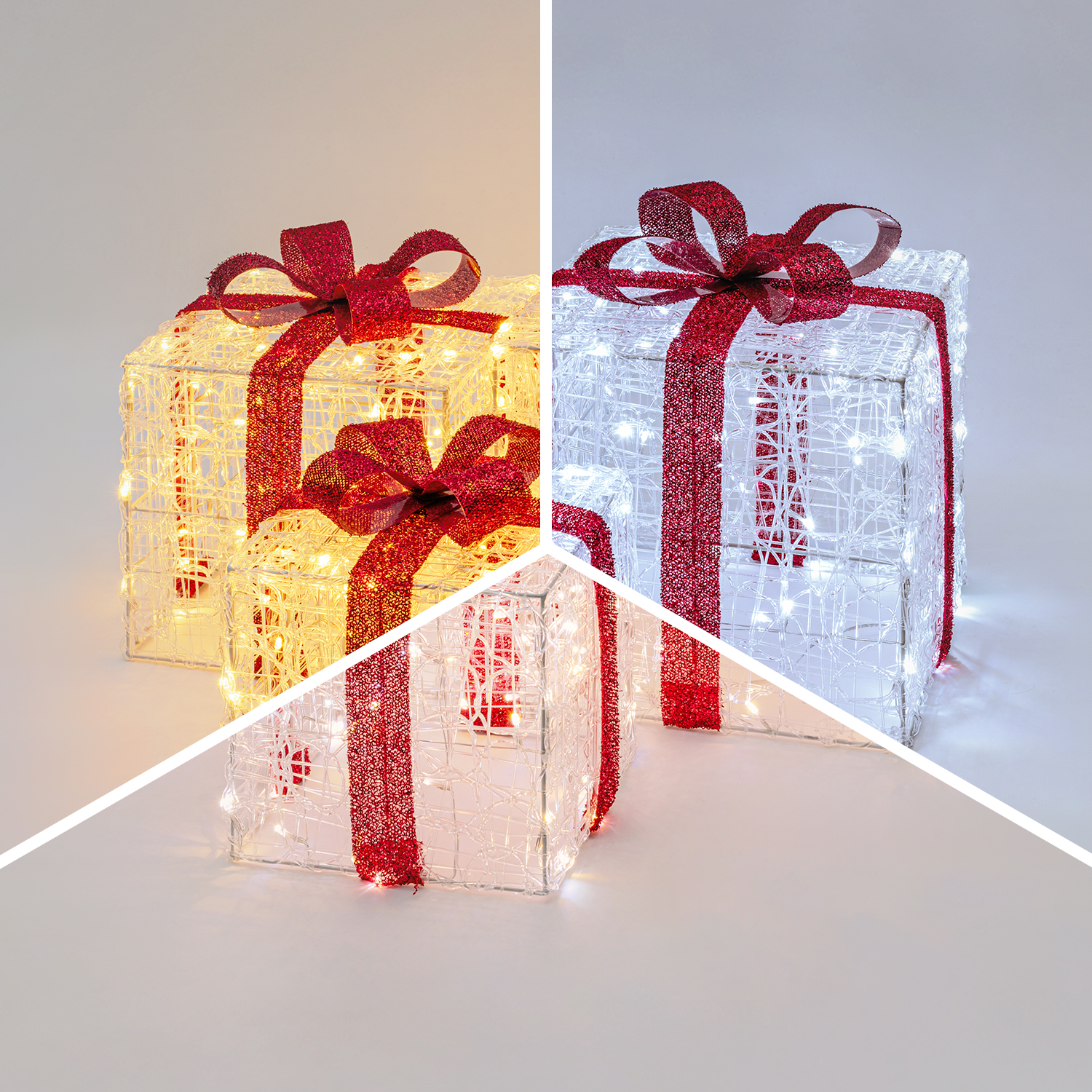 Set 3 Pacchi Regalo in acrilico, 240 Dual Color LED bianco caldo e bianco freddo