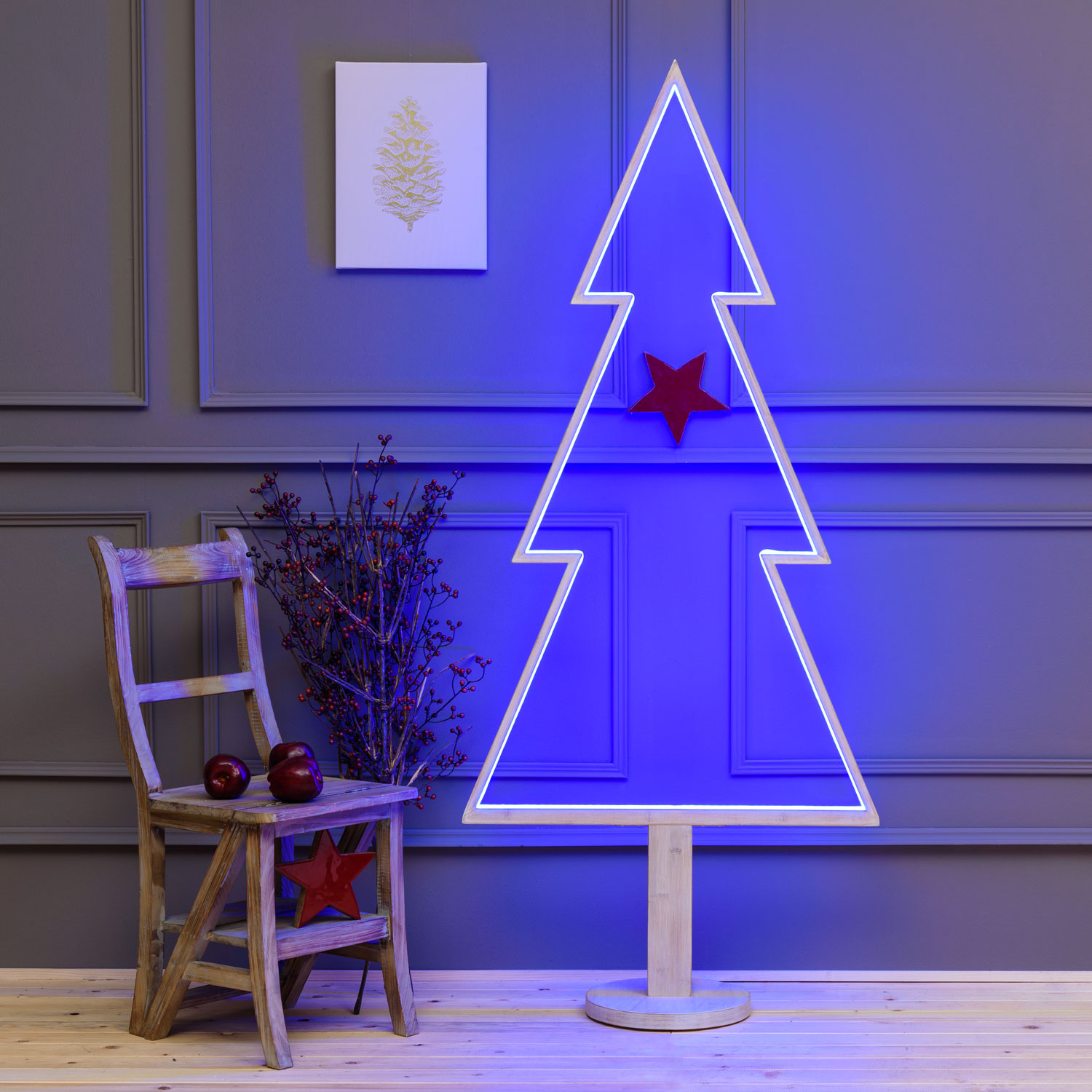 LED-Tannenbaum aus weißem Naturholz auf Fuß, 170 cm, RGB und warmweiß, Innenbereich 17 LED-Tannenbaum aus weißem Naturholz auf Fuß, 170 cm, RGB und warmweiß, Innenbereich 17