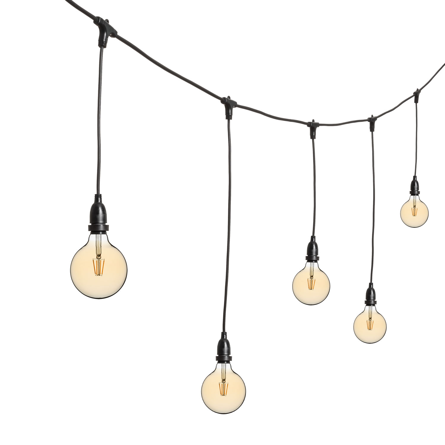 Guirnalda 5m con bombillas led colgantes de 8W globo Ø 125mm, regulables Guirnalda 5m con bombillas led colgantes de 8W globo Ø 125mm, regulables