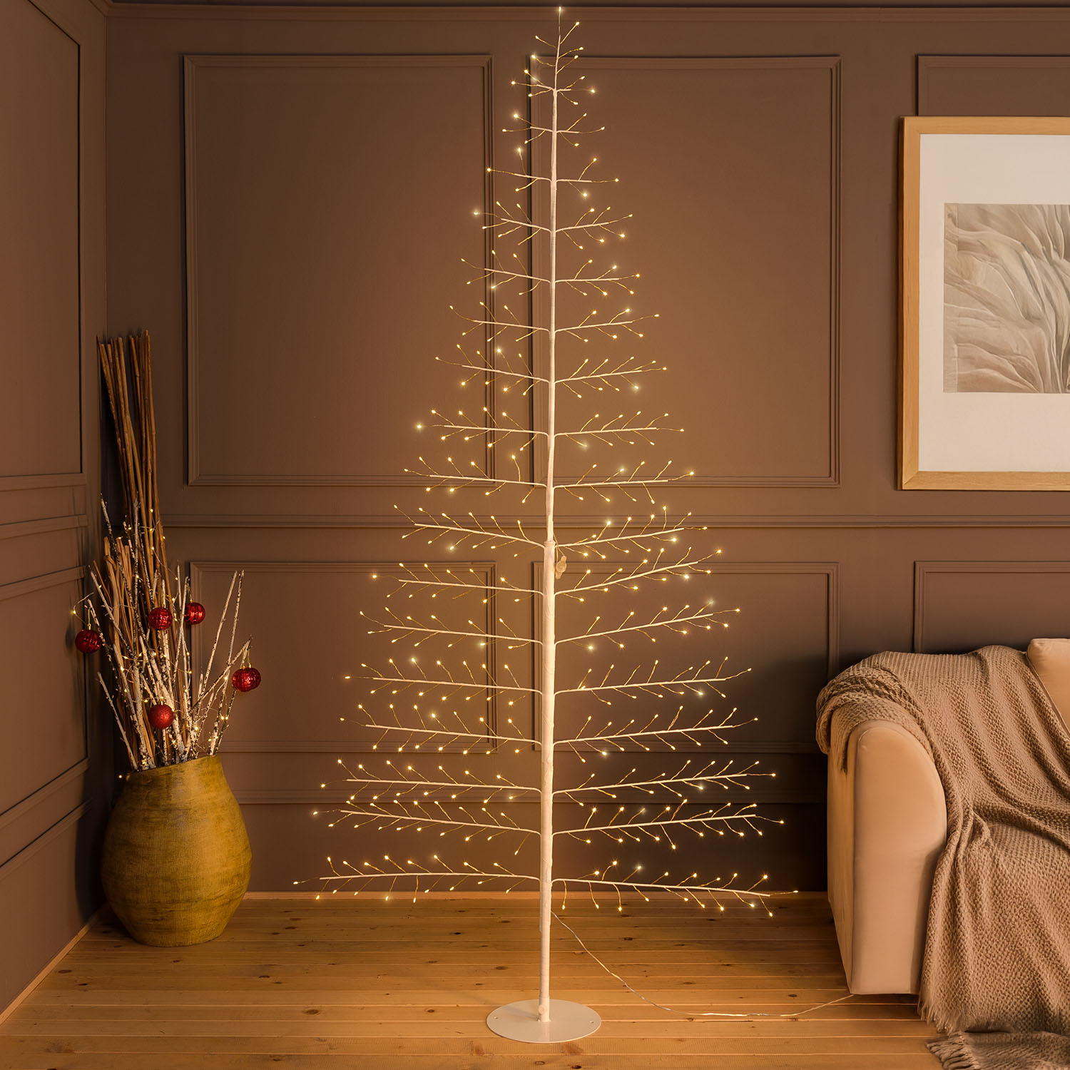 Arbre Branche Tilleul blanc 2D h 2,1 m, 348 microled, blanc chaud, intérieur