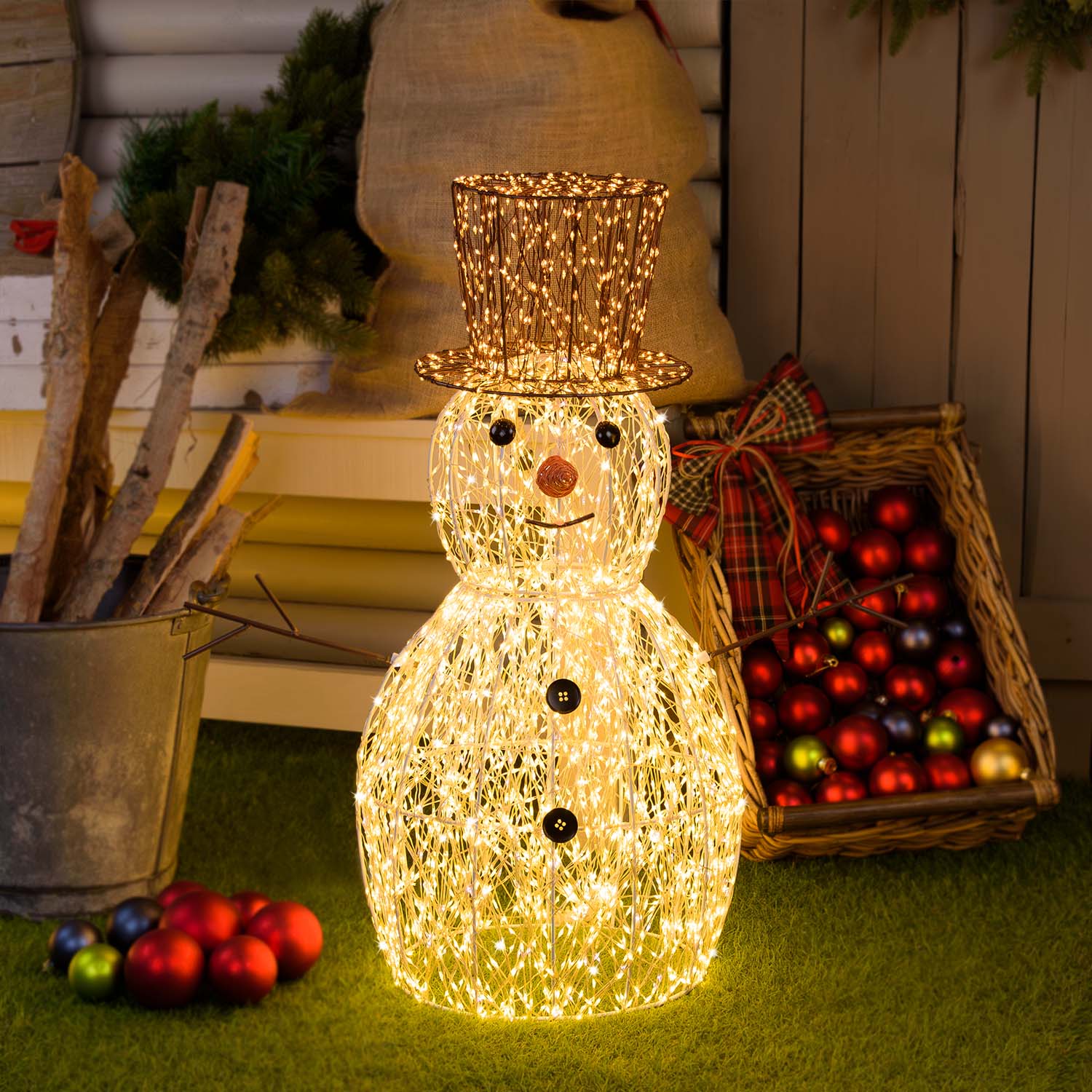 Bonhomme de Neige 3D, h. 70 cm, microled haute densité blanc chaud et froid, utilisation en intérieur Bonhomme de Neige 3D, h. 70 cm, microled haute densité blanc chaud et froid, utilisation en intérieur