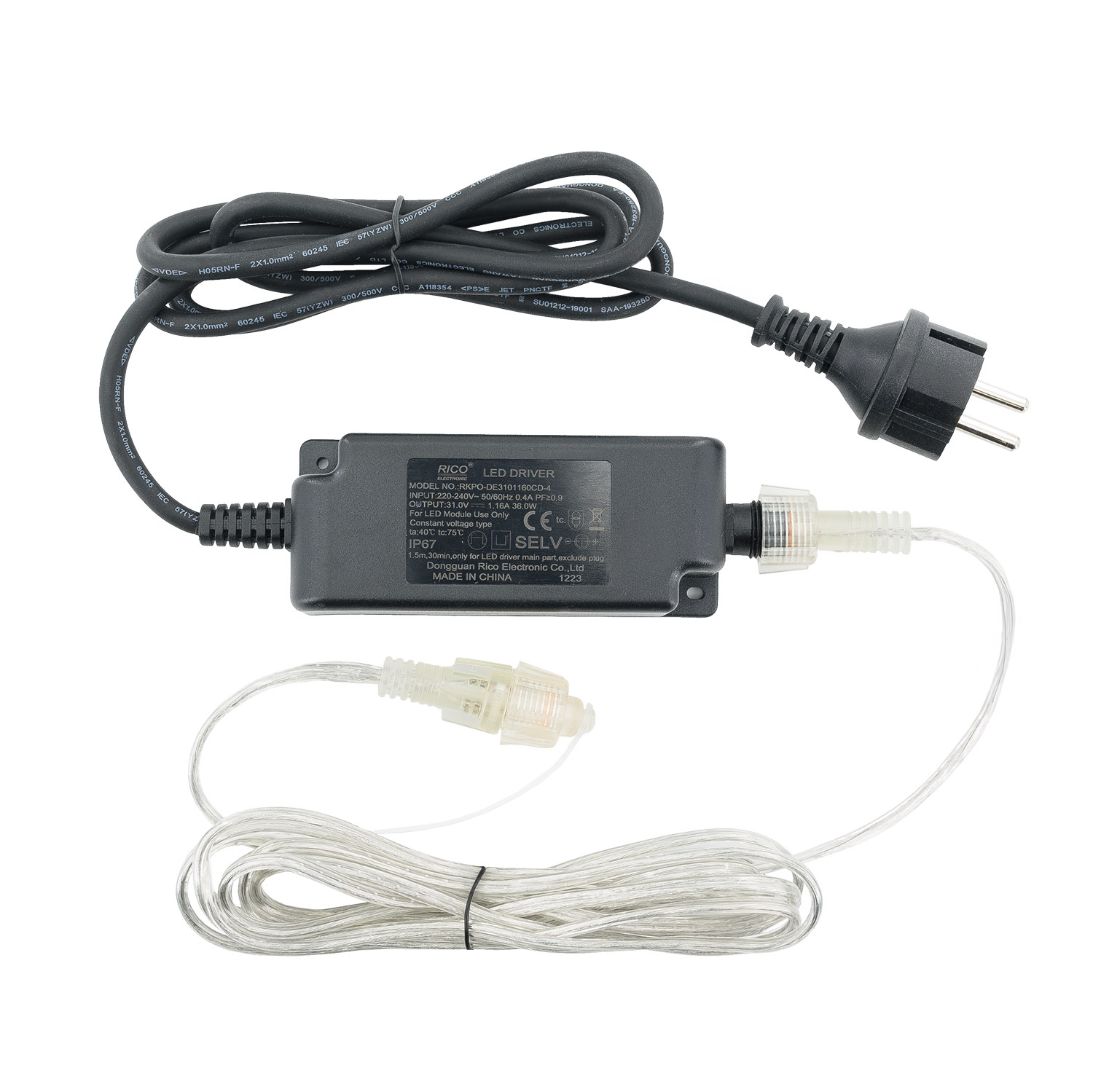 Transformateur Connect+ jusqu'à 2400 led, 36 Watt, flashing, câble transparent