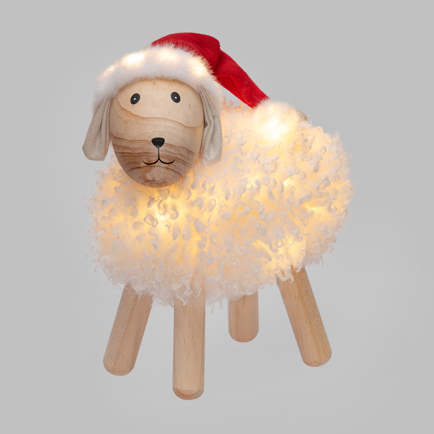 NatAgnello luminoso 3D in legno, h 35 cm, Dual Color MicroLED bianco caldo e multicolor, uso interno