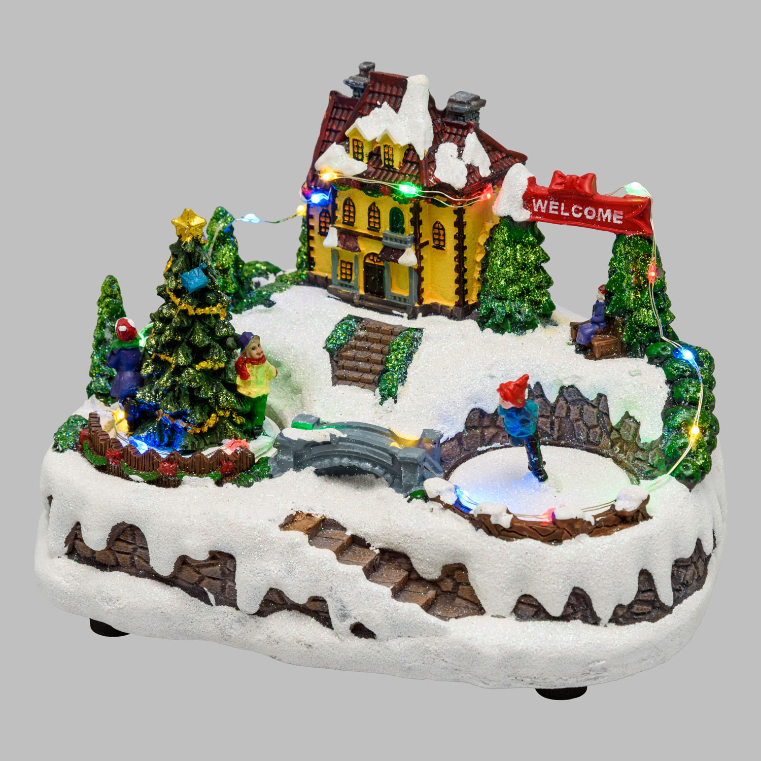 Pueblo Navidad de poliresina, Patinador y Árbol Navidad con Niños giratorios, h 15 cm 4 Pueblo Navidad de poliresina, Patinador y Árbol Navidad con Niños giratorios, h 15 cm 4
