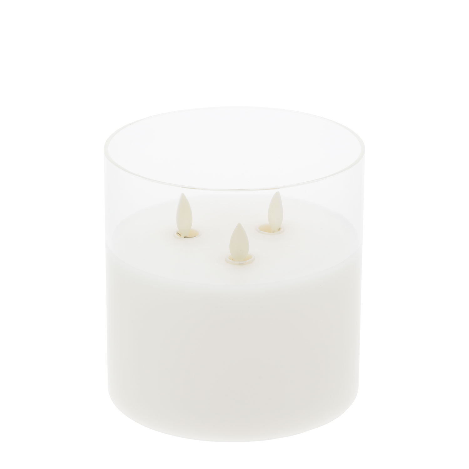 Vela de cera color blanco y cristal transparente 3 llamas, h. 15 cm 5 Vela de cera color blanco y cristal transparente 3 llamas, h. 15 cm 5