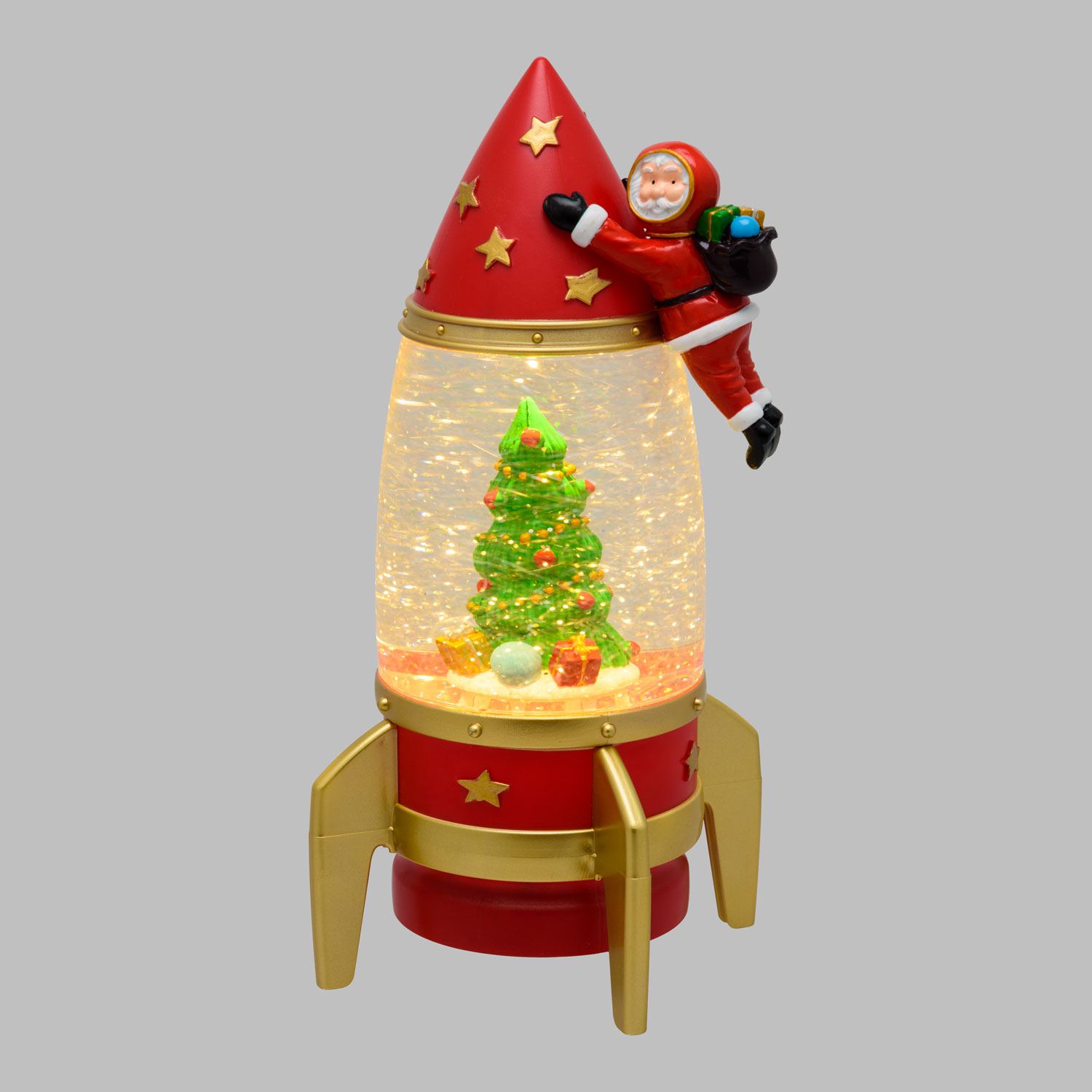 Raketenlaterne mit Astronaut-Weihnachtsmann, rot und gold, h 27,5 cm, warmweiß 8 Raketenlaterne mit Astronaut-Weihnachtsmann, rot und gold, h 27,5 cm, warmweiß 8