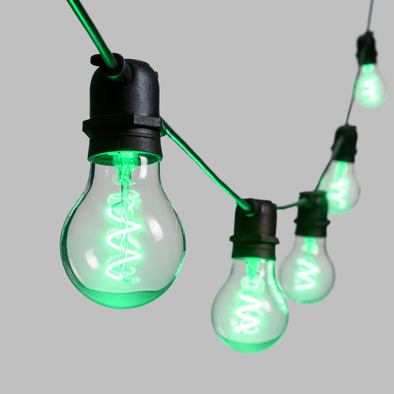 Catena 5 m, 10 lampadine goccia Ø 60 mm, led verde a spirale, prolungabile Catena 5 m, 10 lampadine goccia Ø 60 mm, led verde a spirale, prolungabile