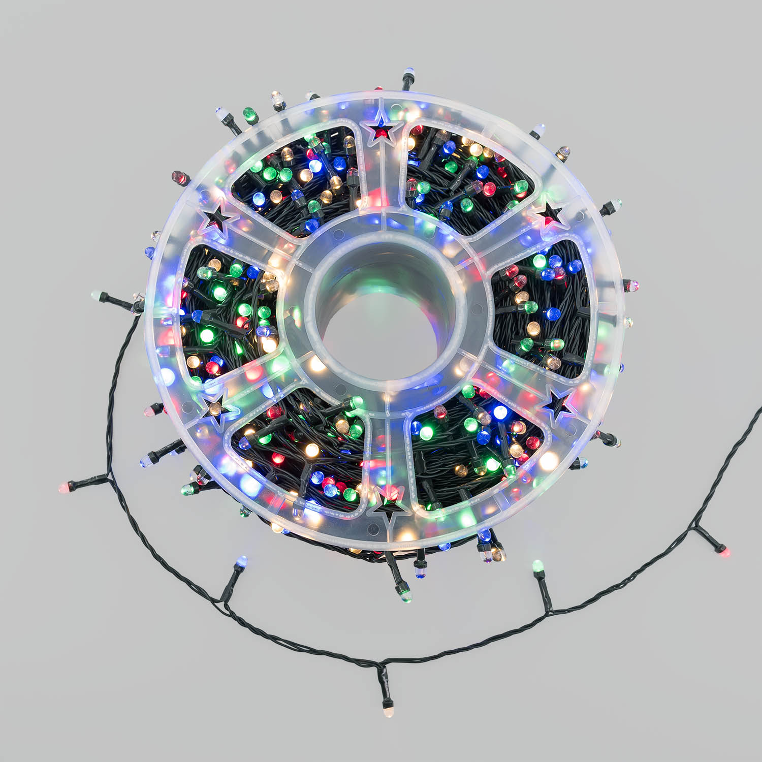 Catena 100 m, 1000 led Convex Ø 7 mm, multicolor, cavo verde