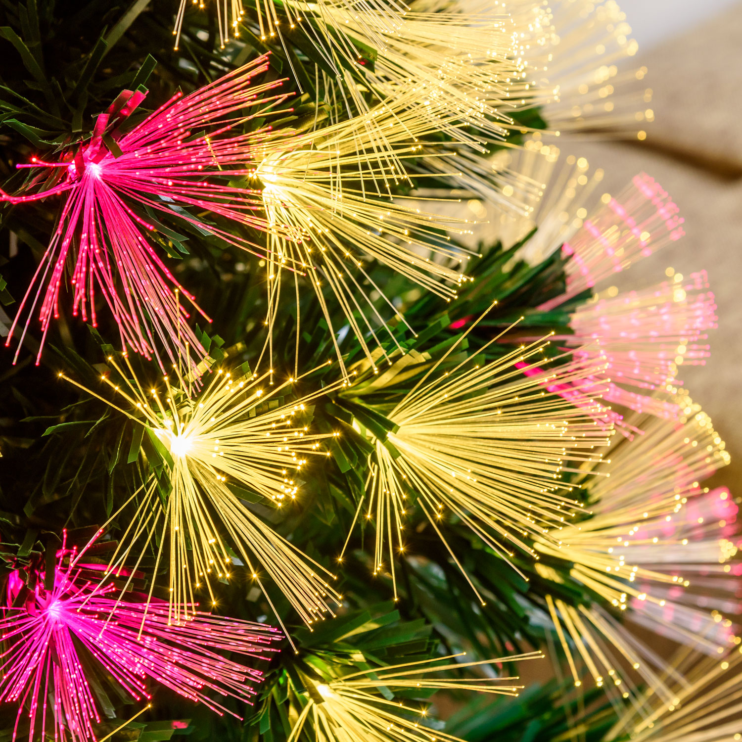 Sapin De Noël Artificiel à Fibre Optique 120 Cm - 7 Changements De Couleur, Branches Blanches, étoile Au Sommet