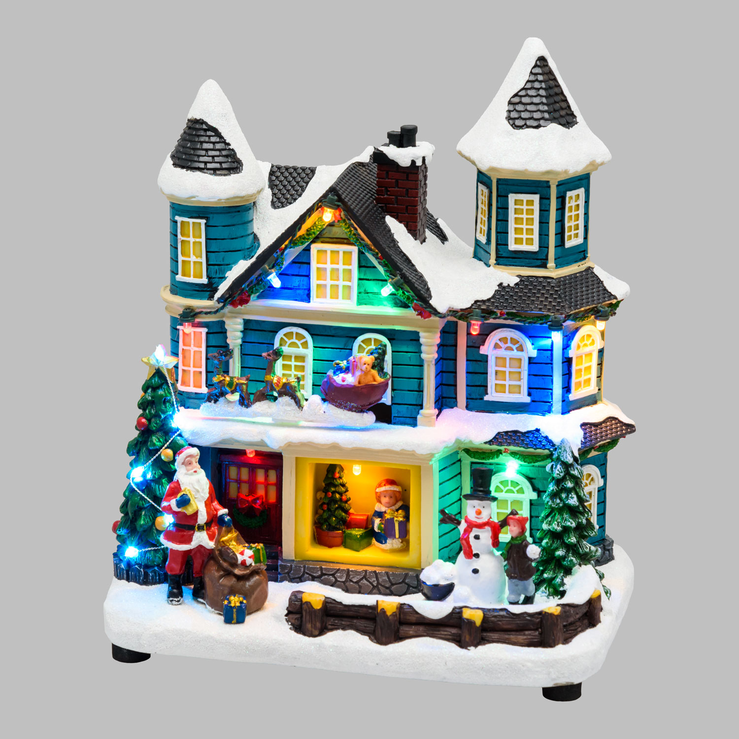 Pueblo de Navidad, Casa navideña, Trineo con movimiento y Árbol Navidad RGB, h 23 cm, villancicos 3 Pueblo de Navidad, Casa navideña, Trineo con movimiento y Árbol Navidad RGB, h 23 cm, villancicos 3