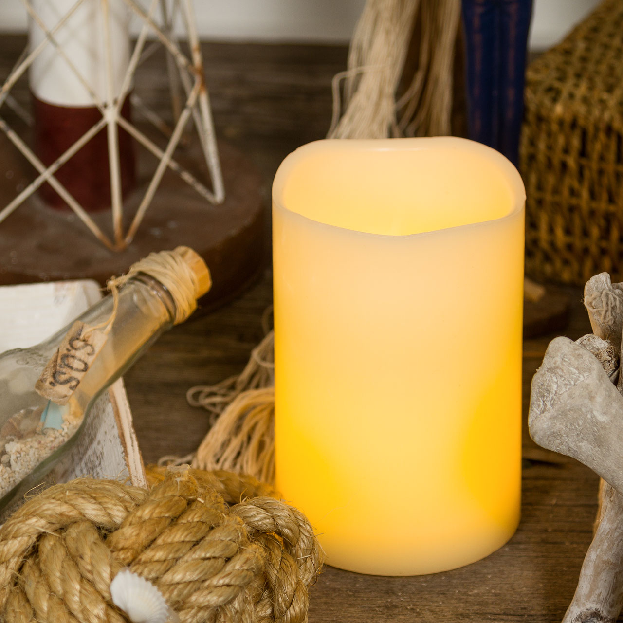 Candela avorio h 15 cm, led bianco caldo Candela avorio h 15 cm, led bianco caldo