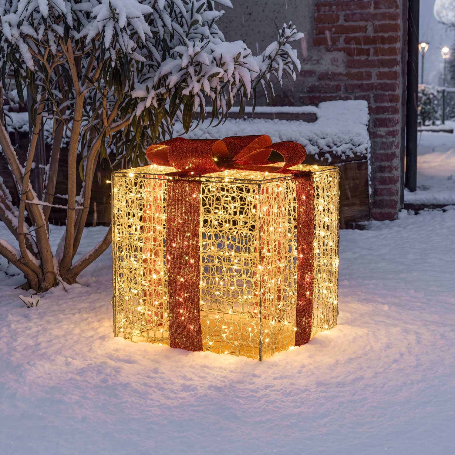 Paquet cadeau 3D en acrylique transparent, h 65 cm, 550 Dual LED blanc chaud et blanc froid 10