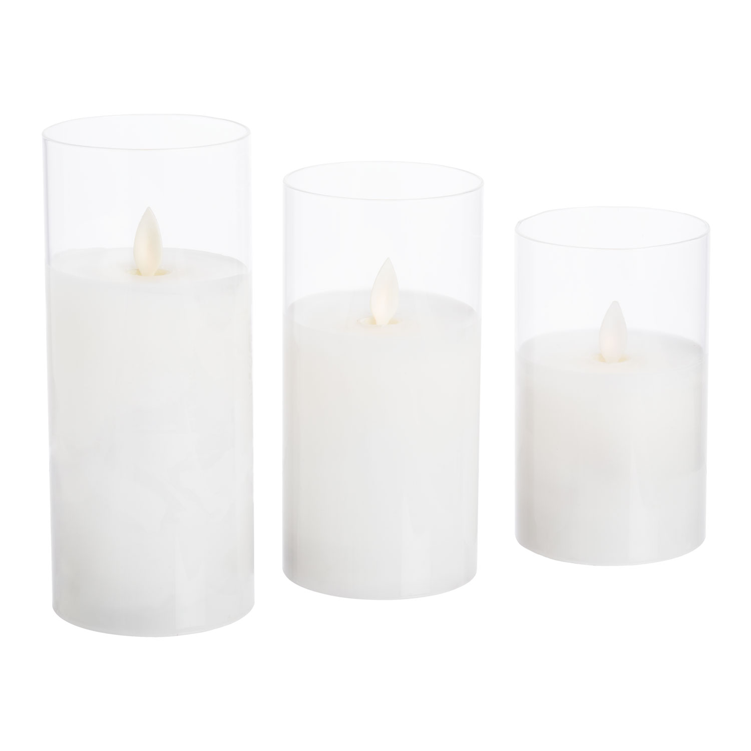 Lot de 3 bougies dans un verre, à piles, led blanc chaud 3 Lot de 3 bougies dans un verre, à piles, led blanc chaud 3