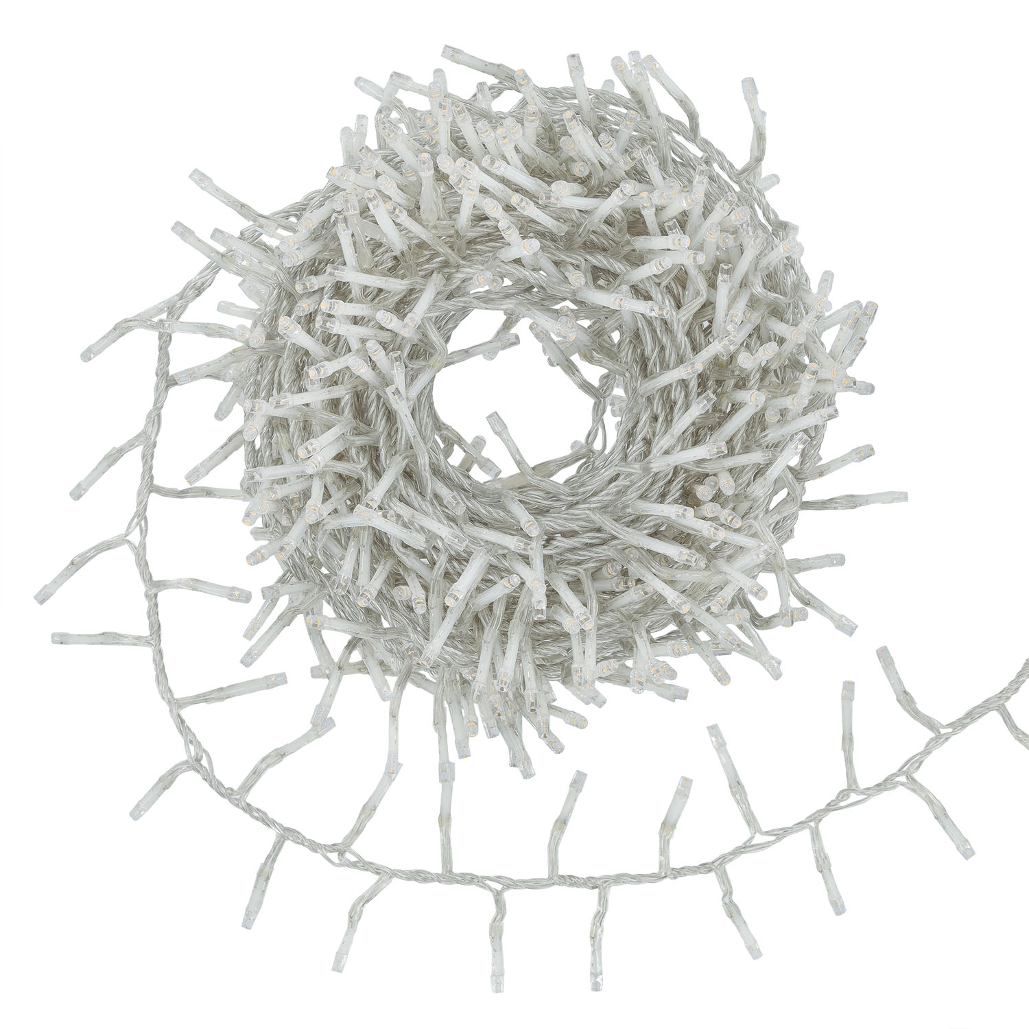 12m Warm White Connect+ Mini Cluster Lights, 600 LEDs, transparent cable, connectable 3