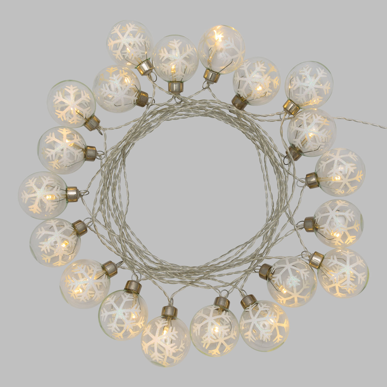 6,65m, 20 Glass Spheres with Snowflakes Battery String Lights, Ø 50mm, Warm WhiteLEDs 5 6,65m, 20 Glass Spheres with Snowflakes Battery String Lights, Ø 50mm, Warm WhiteLEDs 5