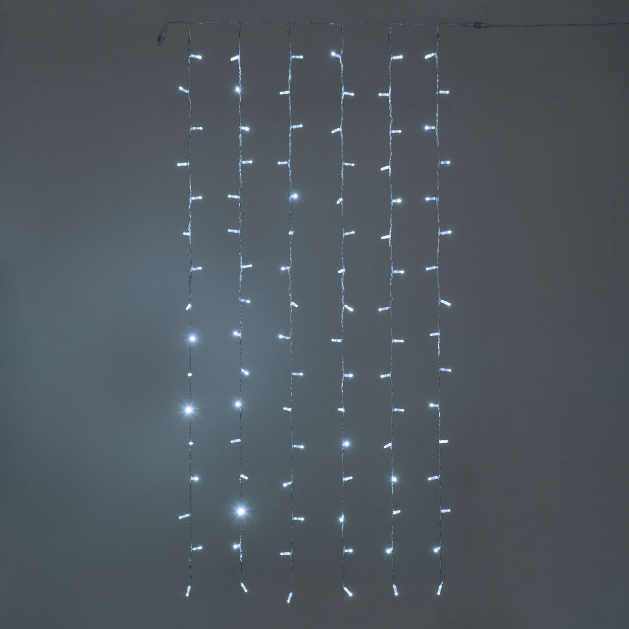 Lichtervorhang 1 x h 2 m, 96 Maxi LEDs kaltweiß, transparentes Kabel, erweiterbar 1 Lichtervorhang 1 x h 2 m, 96 Maxi LEDs kaltweiß, transparentes Kabel, erweiterbar 1