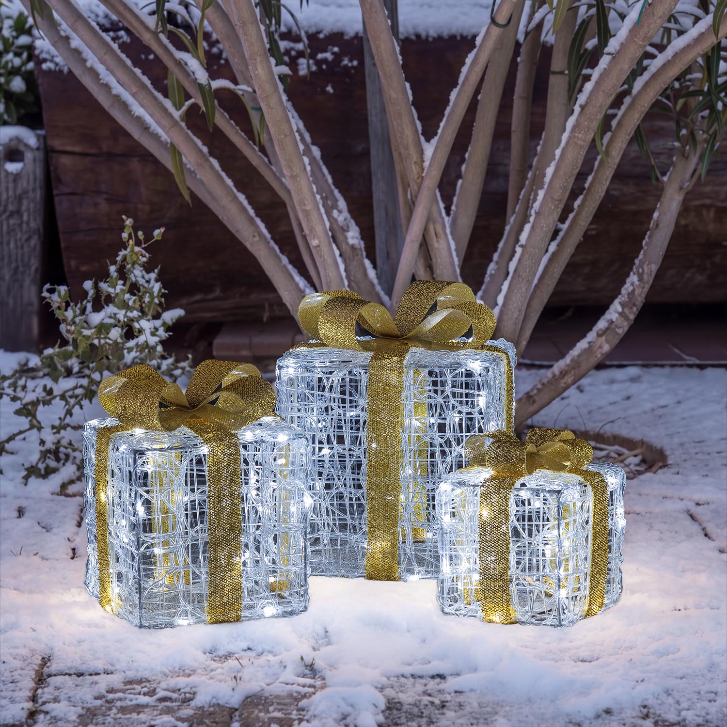 Set 3 Pacchi Regalo in acrilico, 150 Dual Color LED bianco caldo e bianco freddo  14