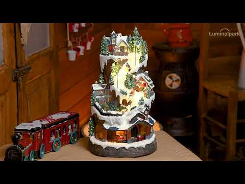 Weihnachtsdorf, Bergdorf mit Skifahrern und fahrendem Zug in Tunnel, h 38 cm, mit Weihnachtsliedern 2 Weihnachtsdorf, Bergdorf mit Skifahrern und fahrendem Zug in Tunnel, h 38 cm, mit Weihnachtsliedern 2