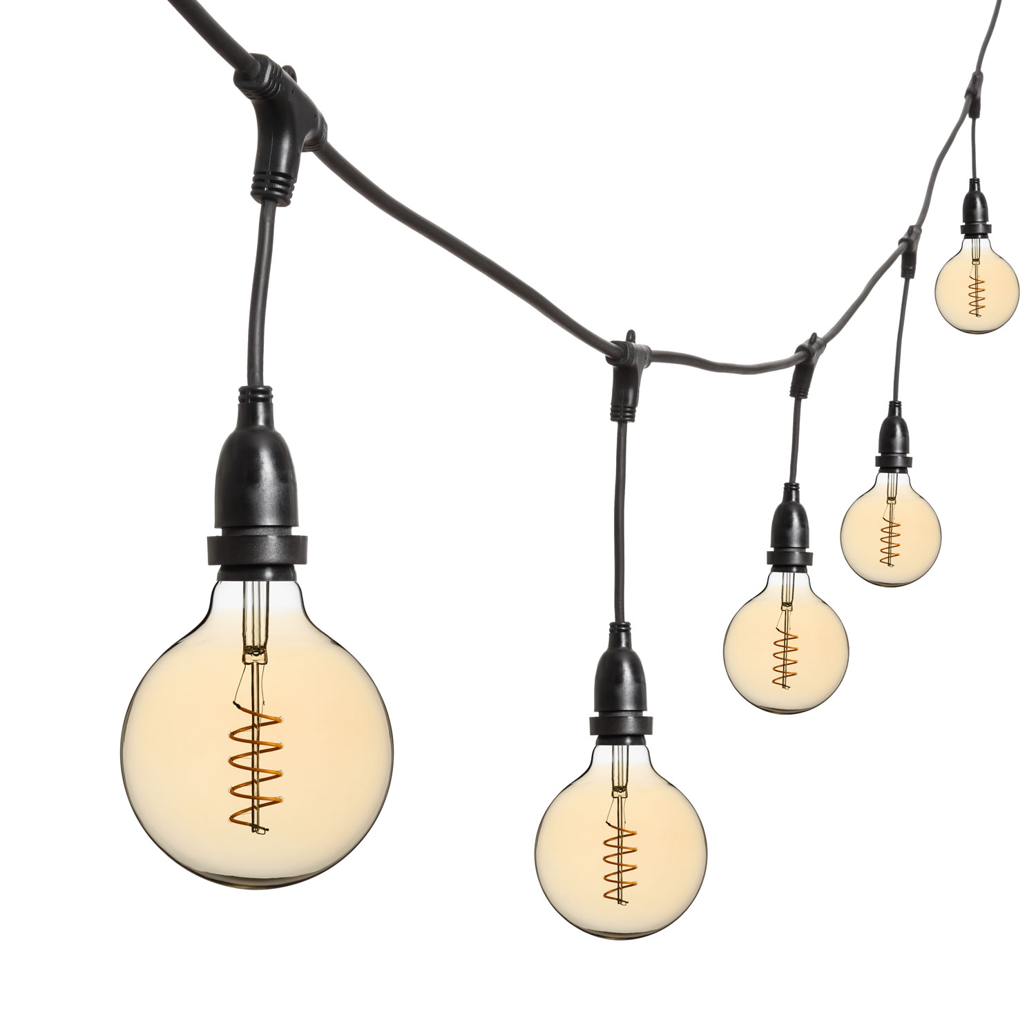 Catena 5 m, 8 lampadine pendenti globo Ø 125 mm, h 30 cm, led a spirale, prolungabile Catena 5 m, 8 lampadine pendenti globo Ø 125 mm, h 30 cm, led a spirale, prolungabile