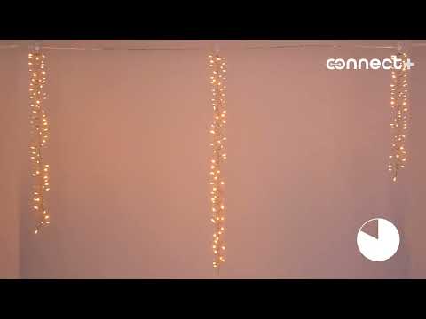 Warm White Connect+ Cascading Lights, 3 strips, 300 LEDs, transparent cable, connectable 2