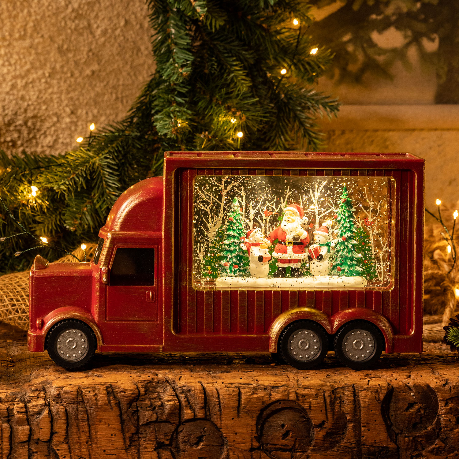 Lanterne de Noël rouge antique à piles Camion Cola avec neige paillettes 11 Lanterne de Noël rouge antique à piles Camion Cola avec neige paillettes 11