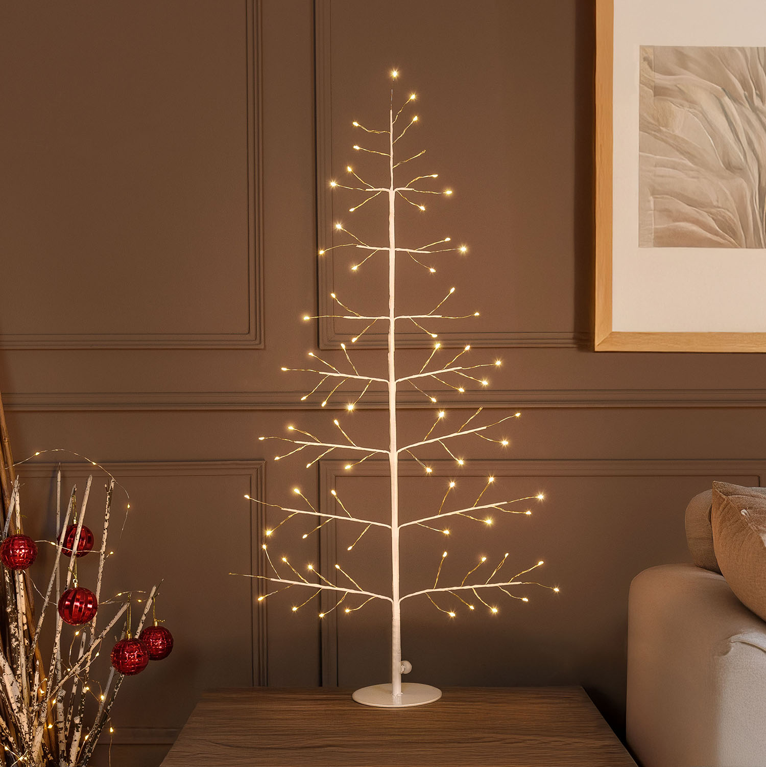 Arbre Branche Tilleul blanc 2D h 0,9 m, 78 microled, blanc chaud, intérieur