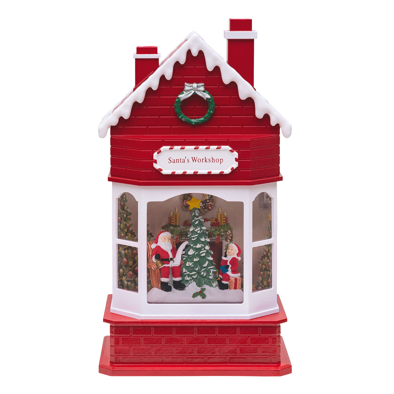 Weihnachtsmanns Wunschbüro mit funkelndem Glitter, H 28,5 cm, Weihnachtslieder, LED warmweiß 6 Weihnachtsmanns Wunschbüro mit funkelndem Glitter, H 28,5 cm, Weihnachtslieder, LED warmweiß 6
