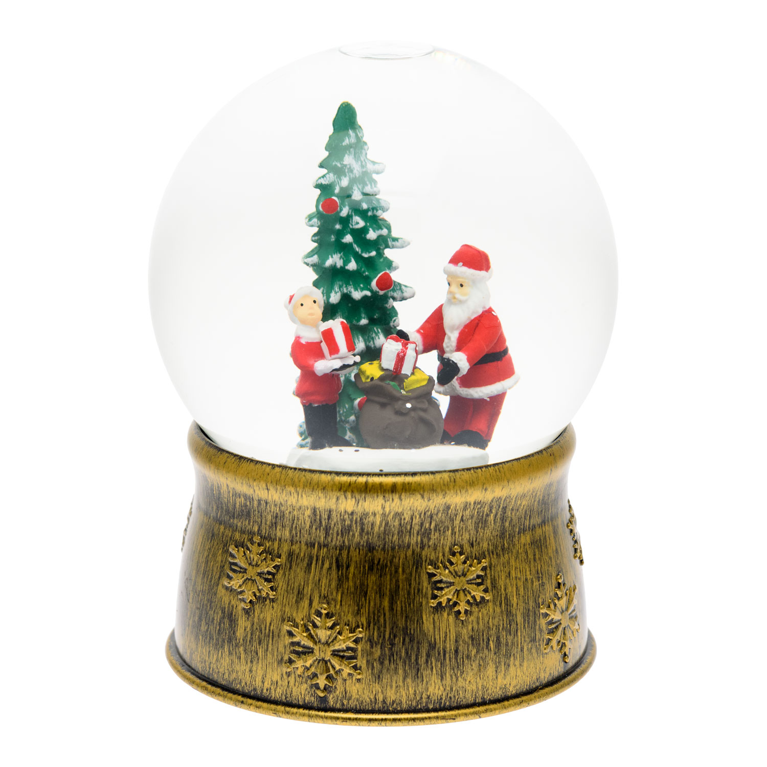 Kugel mit brauner Basis, Weihnachtsbaum mit Weihnachtsmann und Geschenksack, H 17 cm, warmweiße LEDs 3 Kugel mit brauner Basis, Weihnachtsbaum mit Weihnachtsmann und Geschenksack, H 17 cm, warmweiße LEDs 3