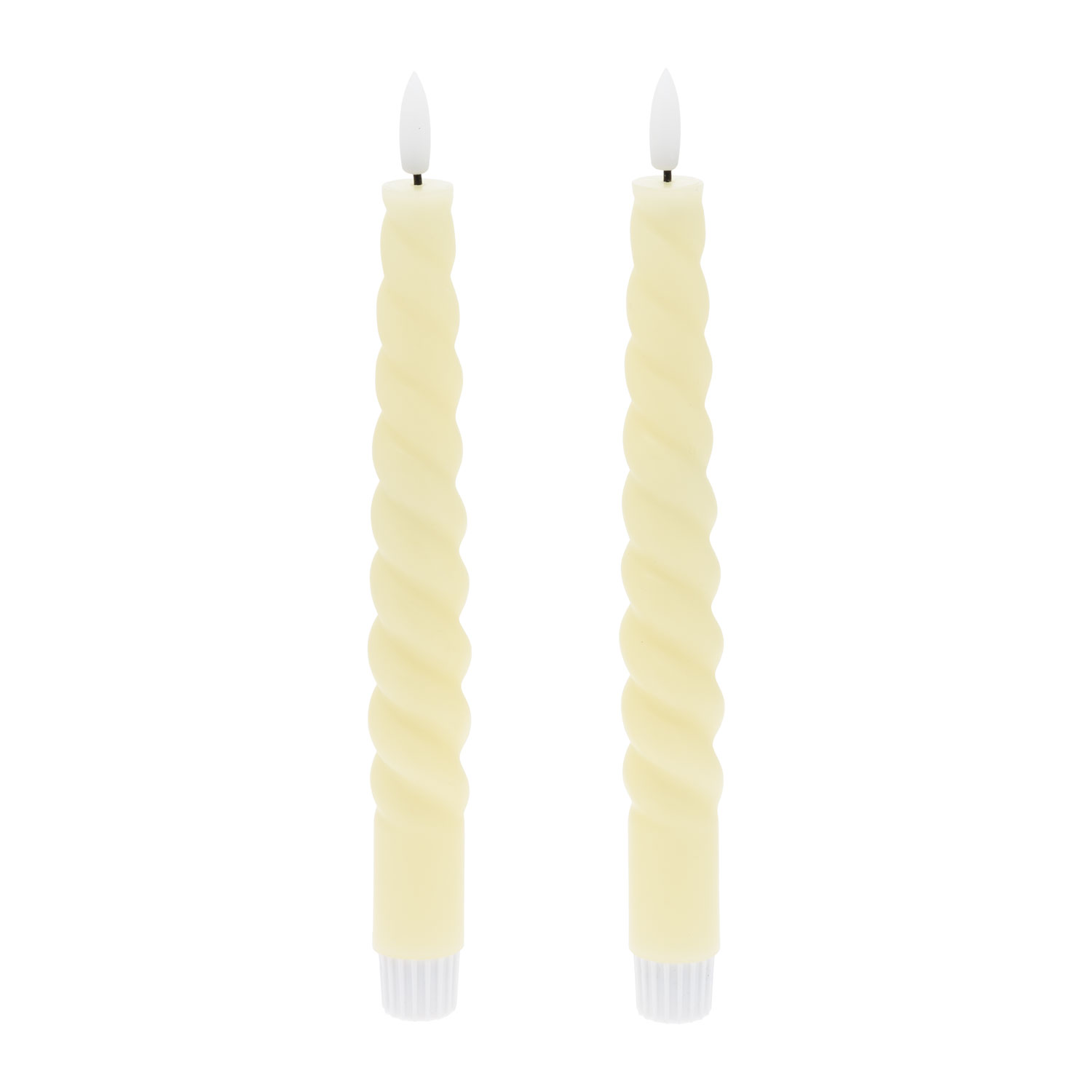 Set de 2 bougies fines ivoire en spirale en cire, flamme 3D avec mèche 5 Set de 2 bougies fines ivoire en spirale en cire, flamme 3D avec mèche 5