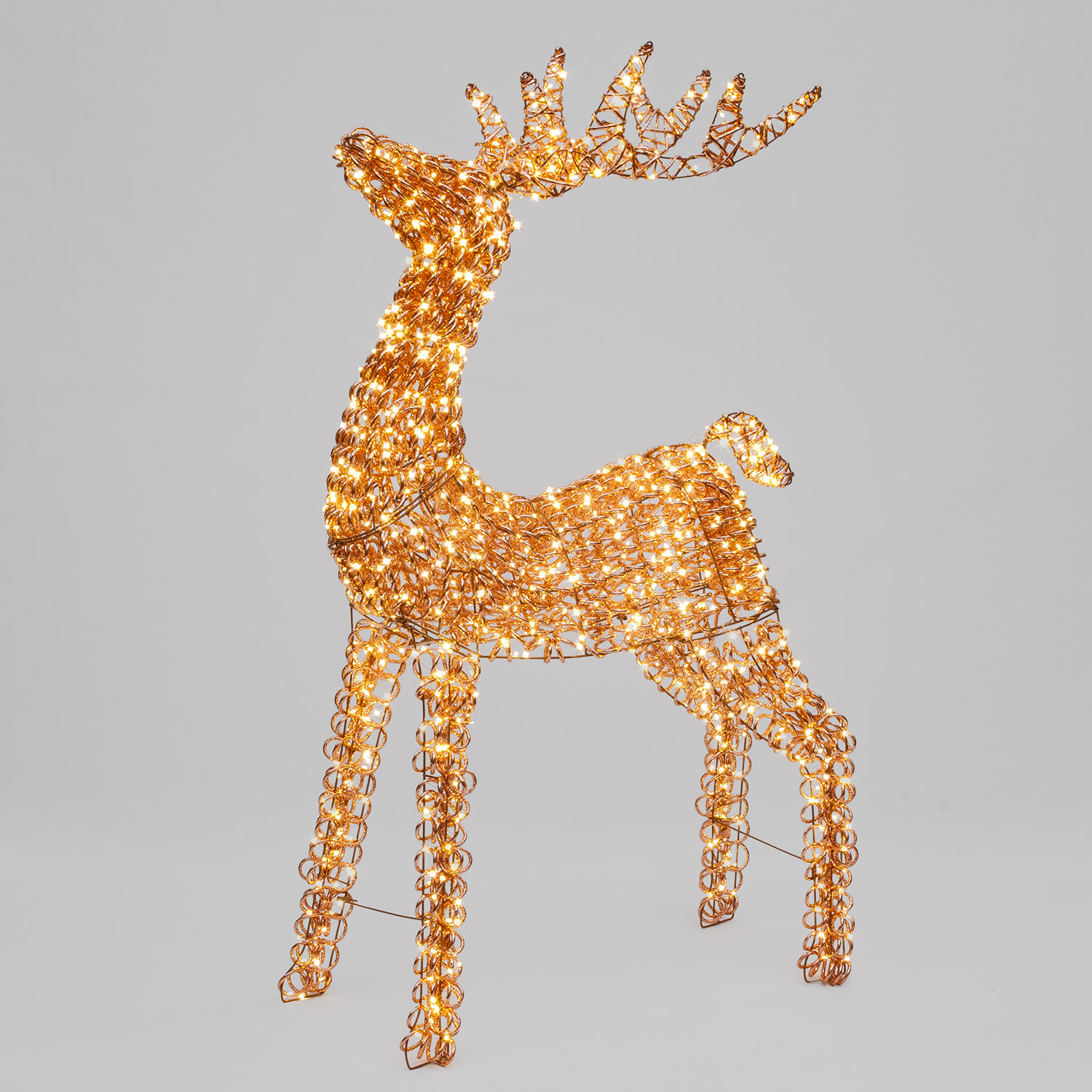 Renna in metallo 3D Rose Gold, filo a spirale, h 130 cm, 960 microled bianco caldo