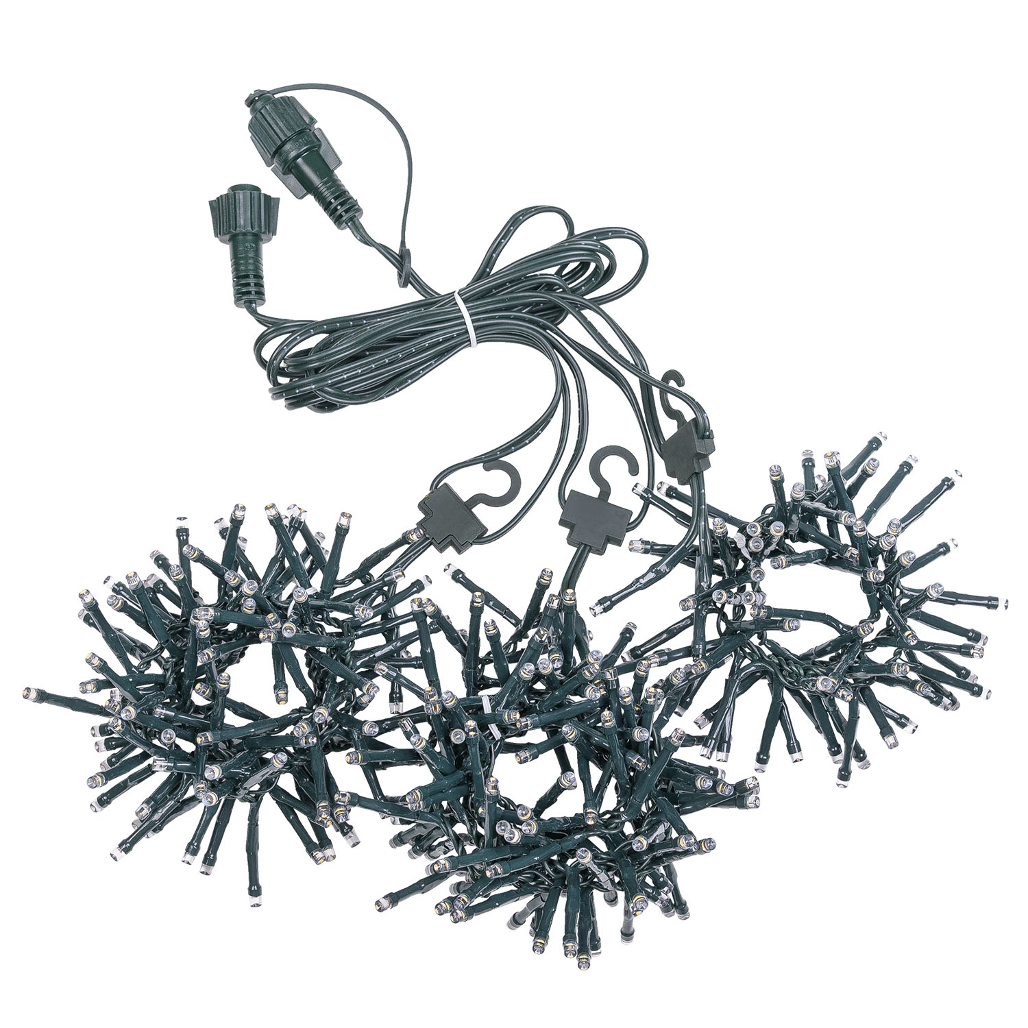 Warm White Connect+ Cascading Lights, 3 strips, 300 LEDs, green cable, connectable 8