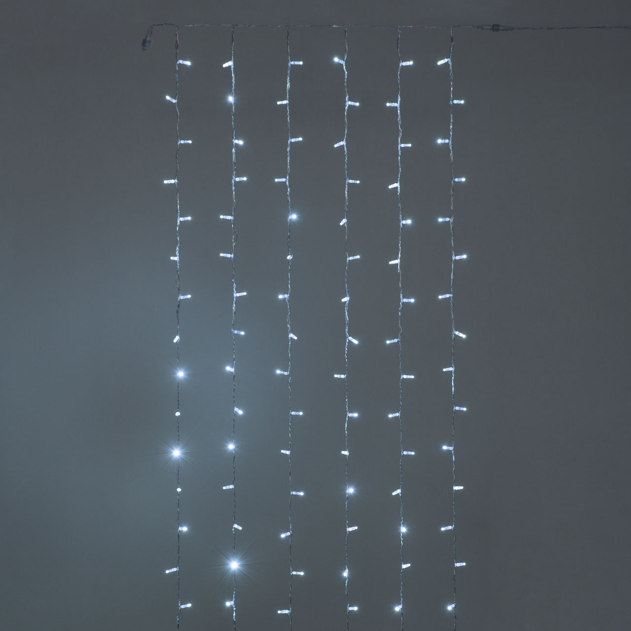 Lichtervorhang 1 x h 3 m, 144 Maxi LEDs kaltweiß, transparentes Kabel, erweiterbar Lichtervorhang 1 x h 3 m, 144 Maxi LEDs kaltweiß, transparentes Kabel, erweiterbar