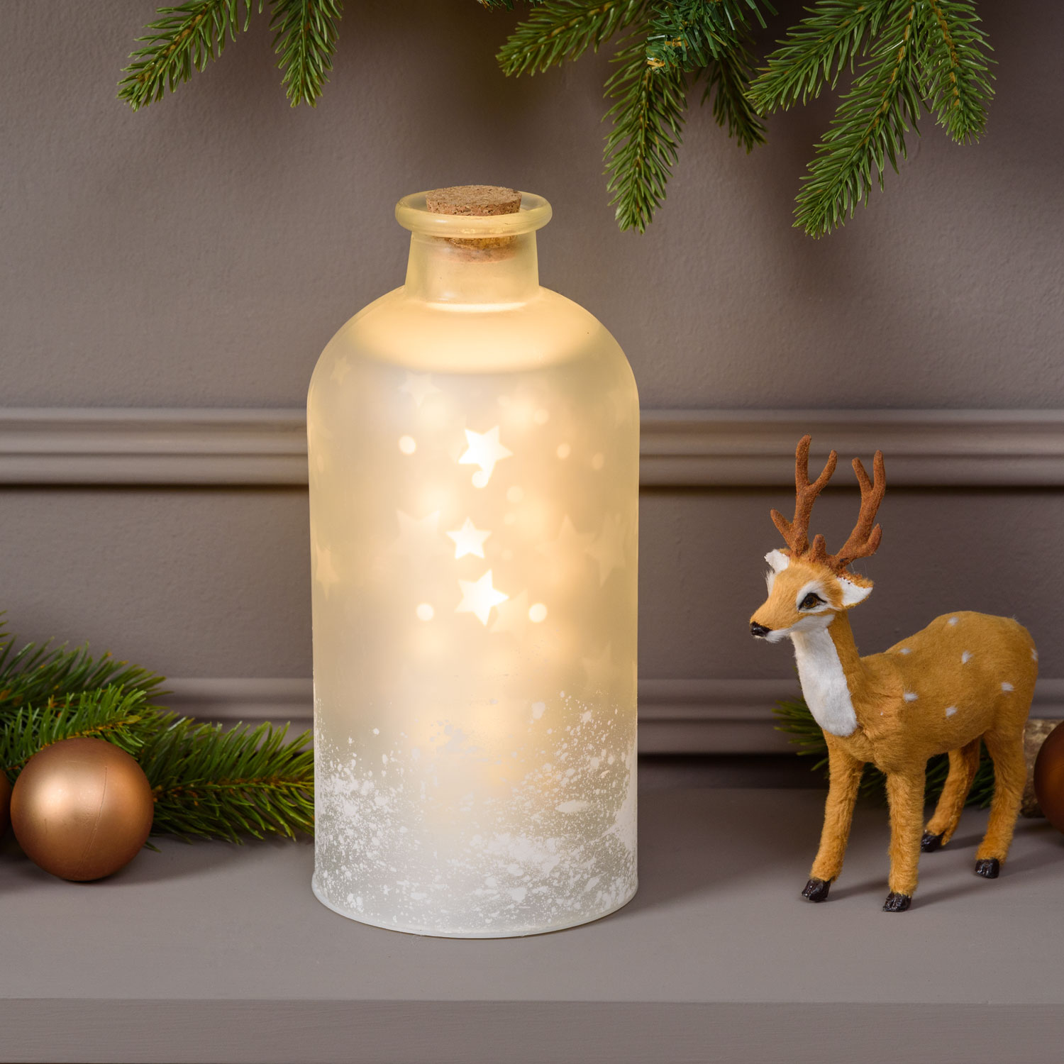 Botella Cúpula Magic con proyección rotatoria estrellas, 24 cm, led blanco cálido Botella Cúpula Magic con proyección rotatoria estrellas, 24 cm, led blanco cálido