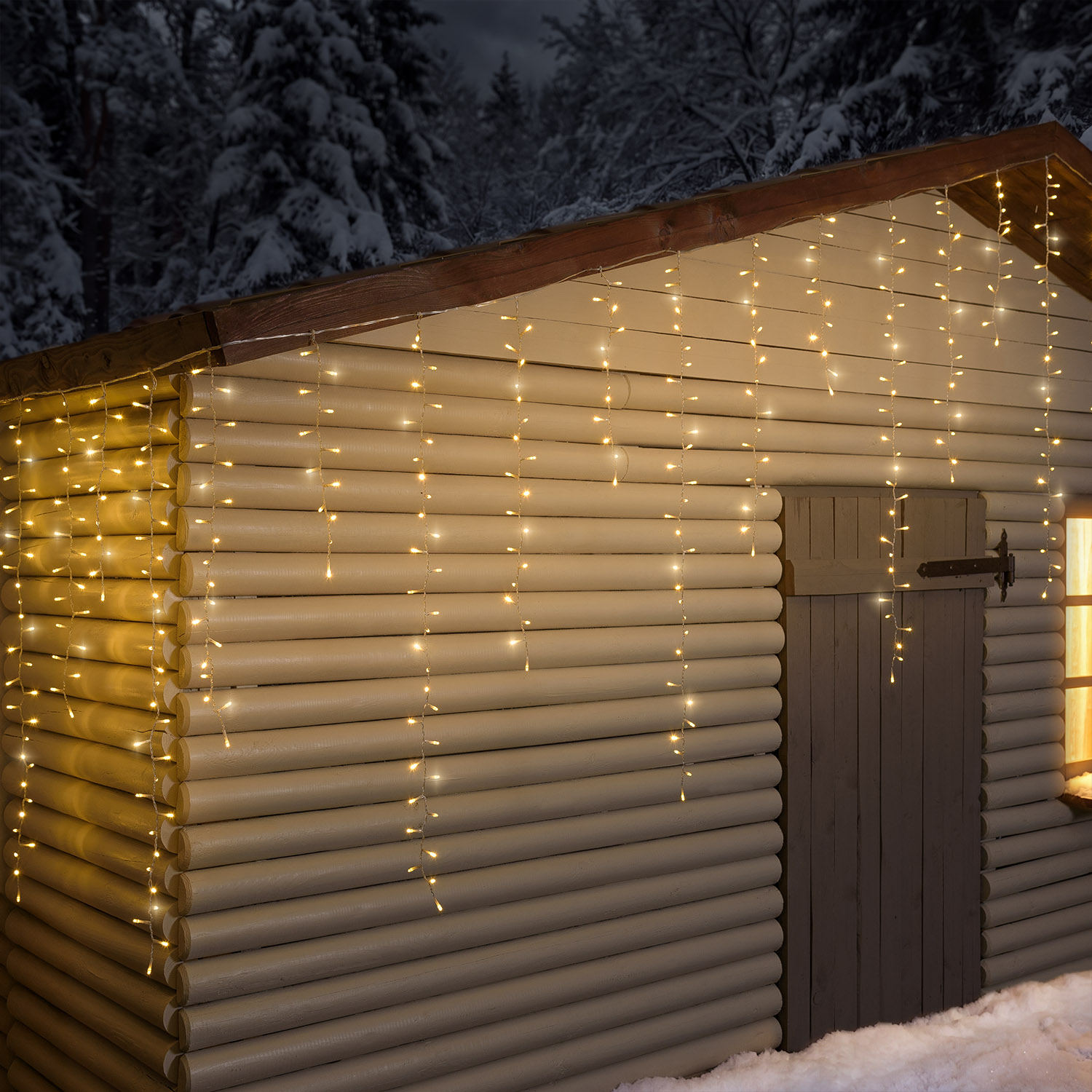 Stalattite 3,4 x h 0,8 m, 384 led bianco caldo, cavo trasparente