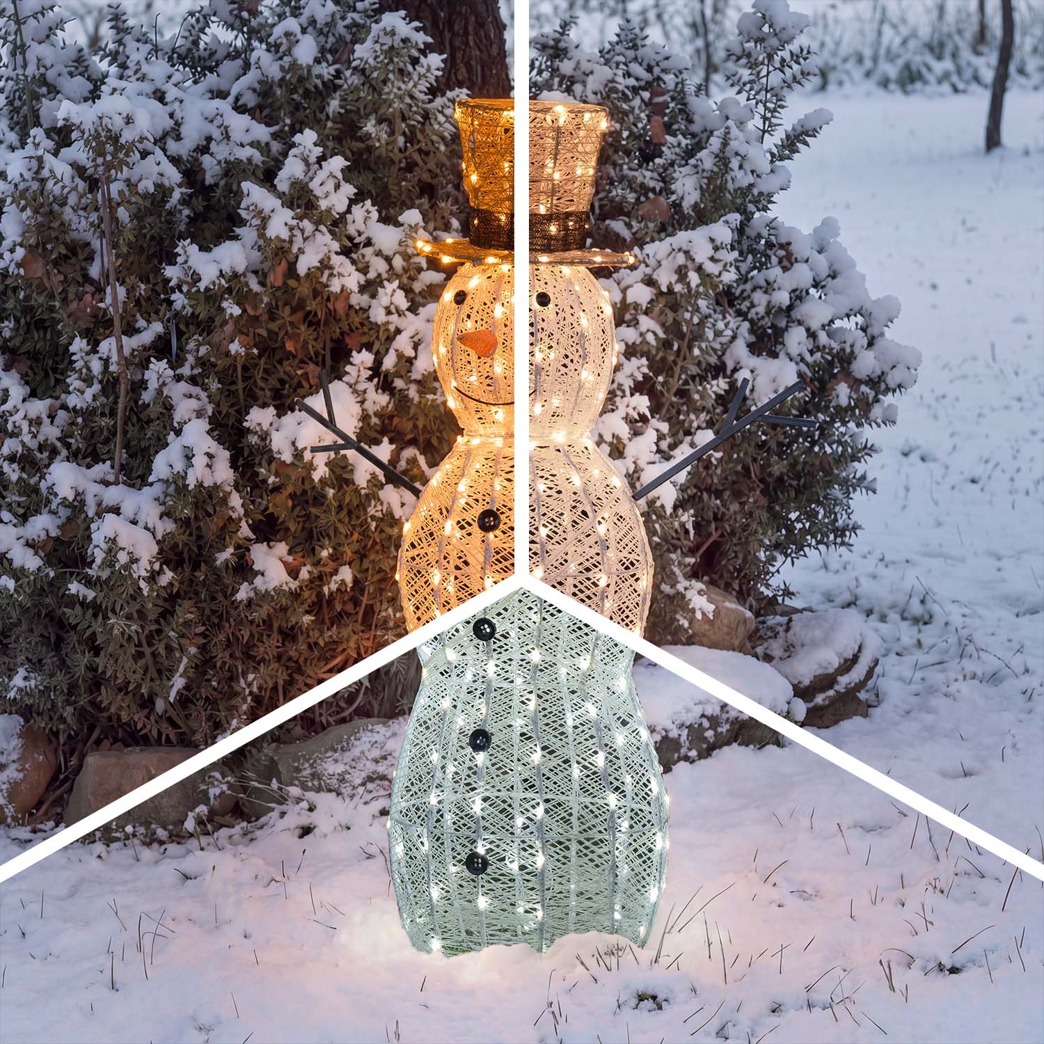 Pupazzo di Neve 3D Light Cream & Brown, h 105 cm, 220 Dual LED bianco extra caldo e bianco freddo
