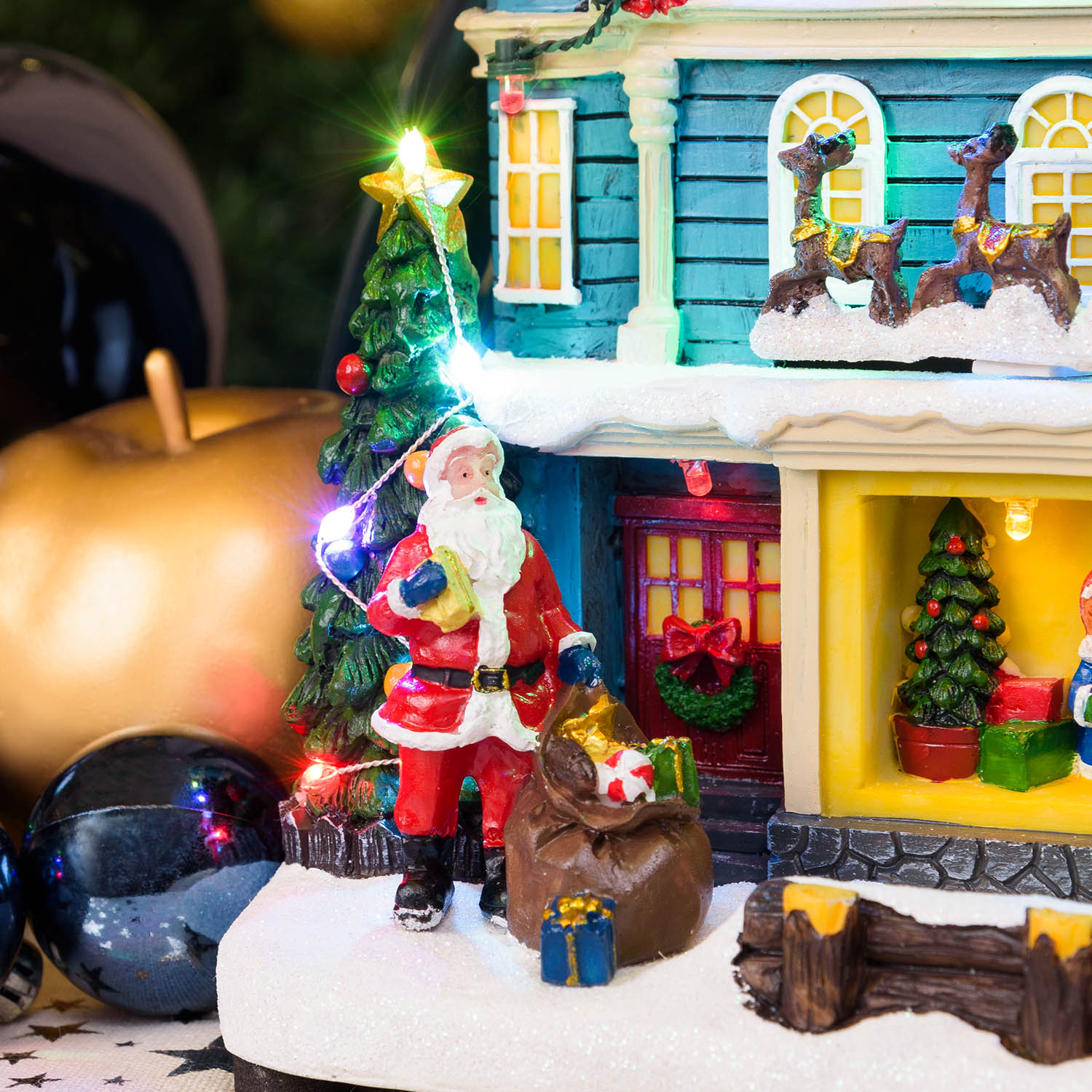 Pueblo de Navidad, Casa navideña, Trineo con movimiento y Árbol Navidad RGB, h 23 cm, villancicos 9 Pueblo de Navidad, Casa navideña, Trineo con movimiento y Árbol Navidad RGB, h 23 cm, villancicos 9