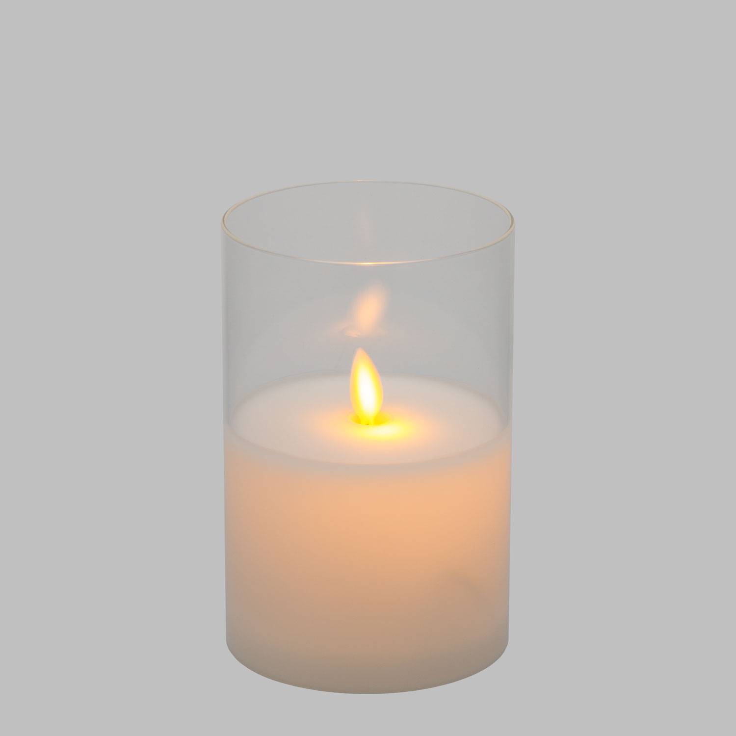 Pillar Candle in clear glass cylinder, white wax, h 15 cm 3 Pillar Candle in clear glass cylinder, white wax, h 15 cm 3