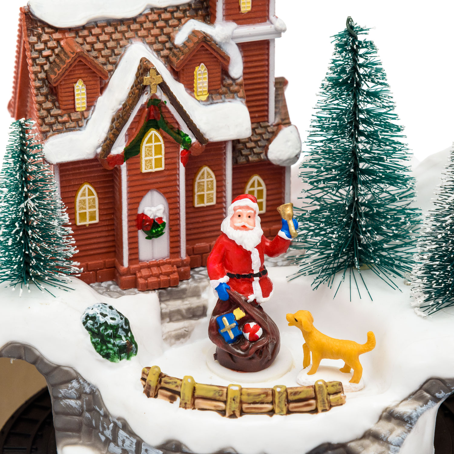 Village de Noël, Paysage avec le Père Noël et Chien, Petit Train tournant dans le Tunnel, h 21,5 cm 7 Village de Noël, Paysage avec le Père Noël et Chien, Petit Train tournant dans le Tunnel, h 21,5 cm 7