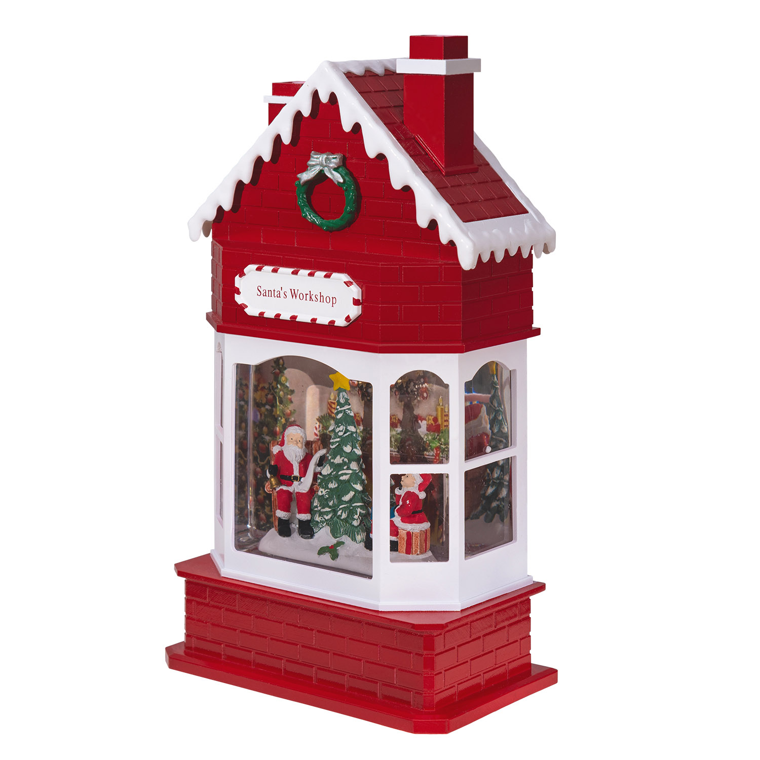 Weihnachtsmanns Wunschbüro mit funkelndem Glitter, H 28,5 cm, Weihnachtslieder, LED warmweiß 5 Weihnachtsmanns Wunschbüro mit funkelndem Glitter, H 28,5 cm, Weihnachtslieder, LED warmweiß 5