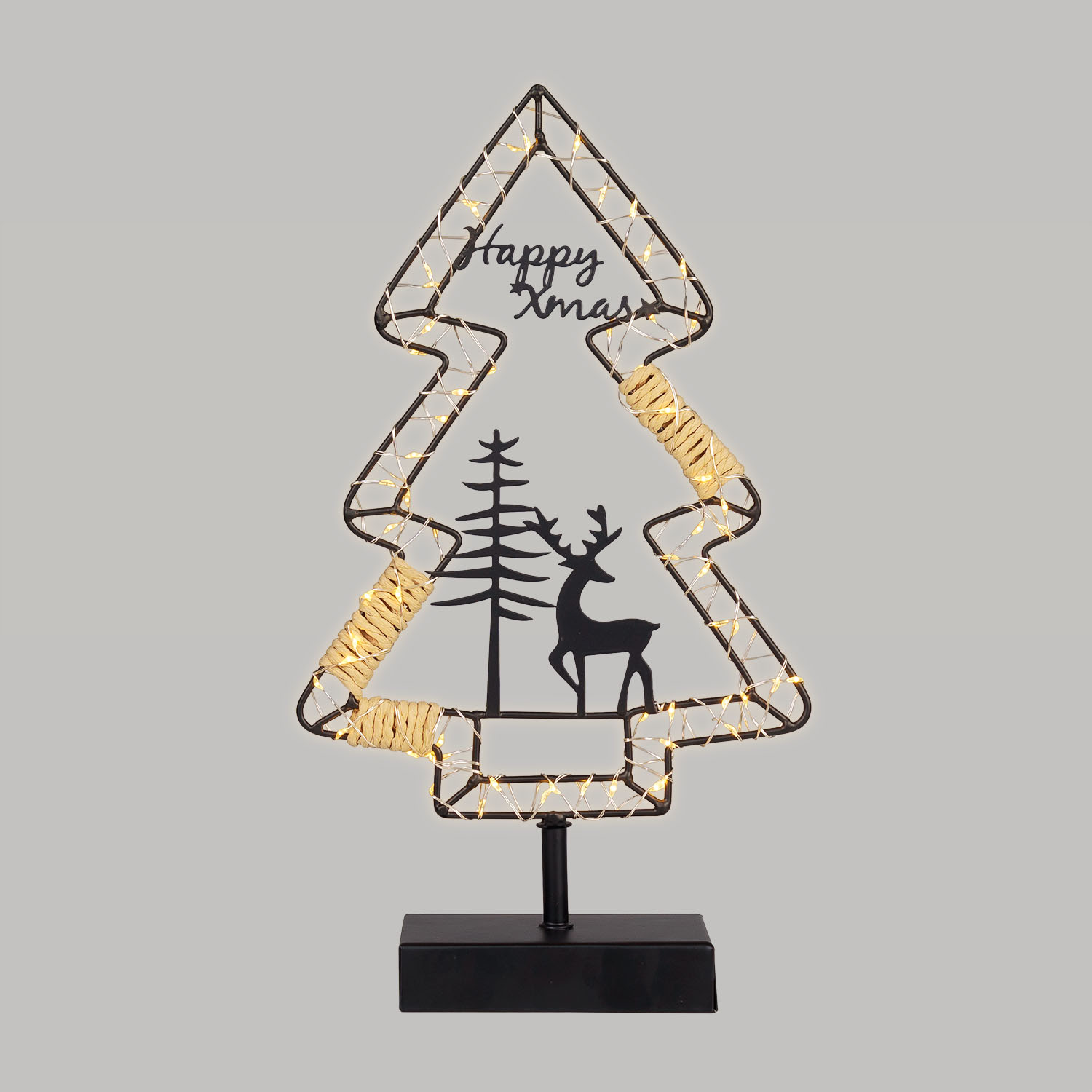 Sapin de Noël avec base d’appui, h 35 cm, métal noir et MicroLED blanc chaud Sapin de Noël avec base d’appui, h 35 cm, métal noir et MicroLED blanc chaud
