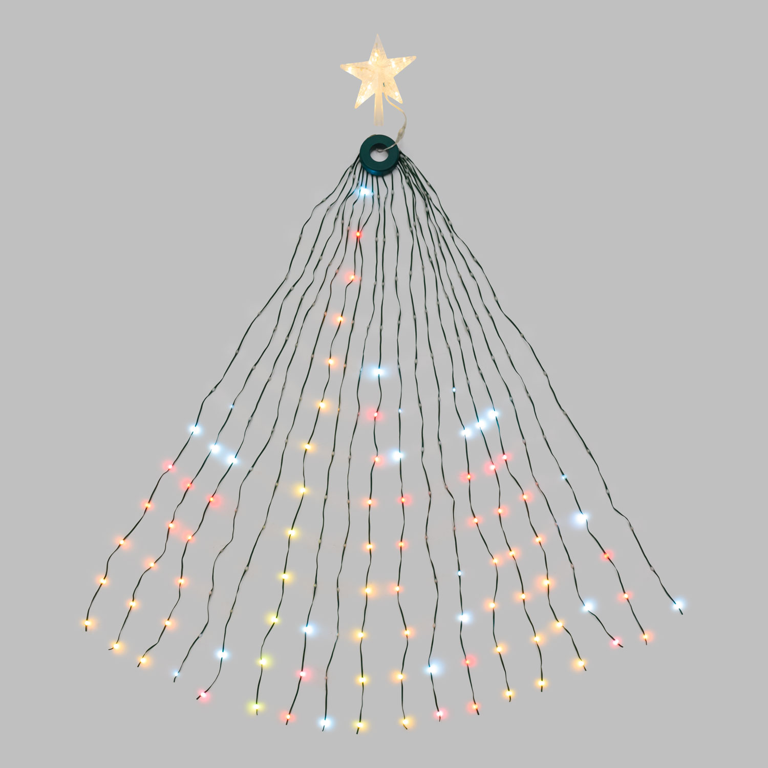 Manto de luces con Estrella para árbol de Navidad h 155 cm, 304 gotas de luz RGB 9 Manto de luces con Estrella para árbol de Navidad h 155 cm, 304 gotas de luz RGB 9