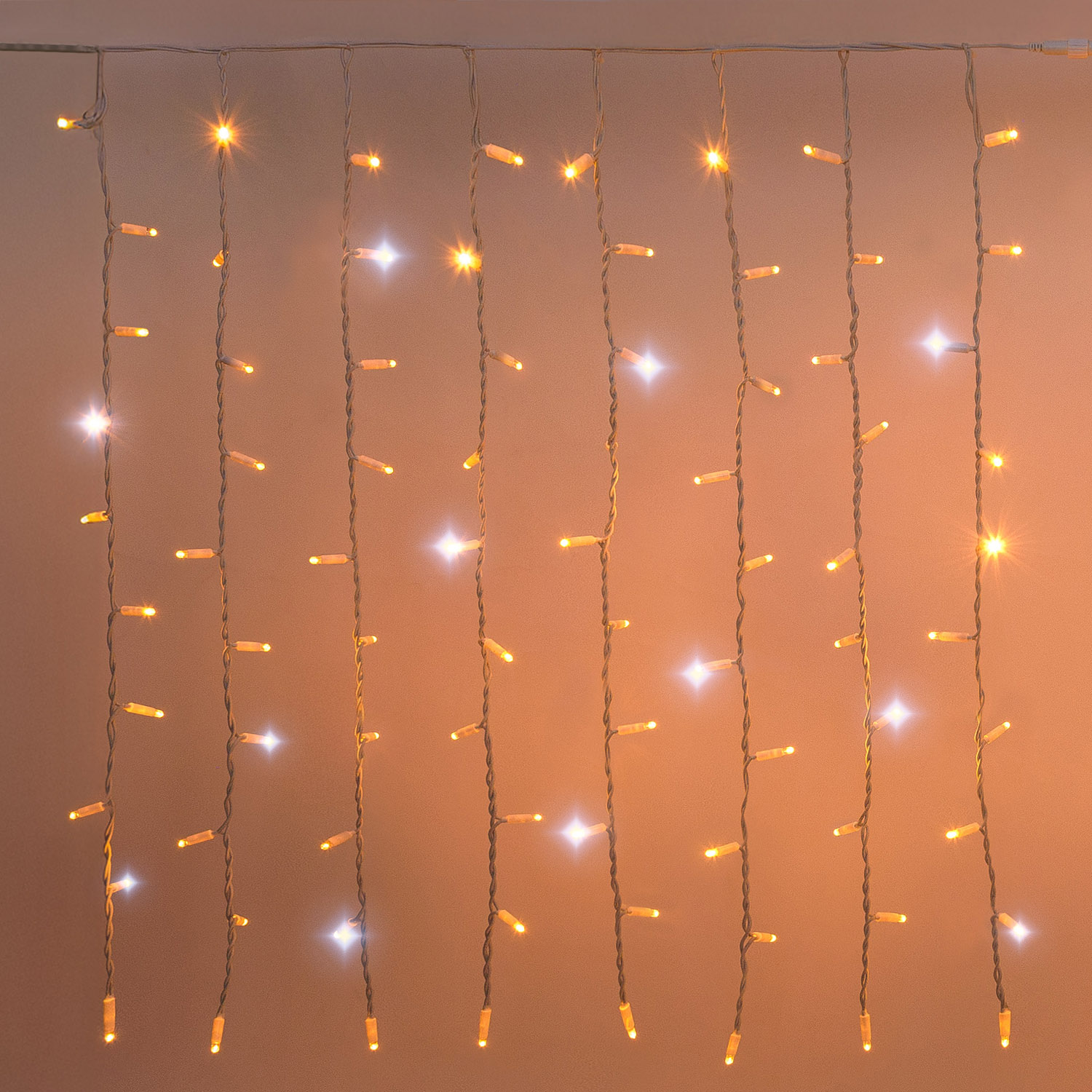 Curtain Light 4 x h 1 m, 320 Warm White and Cool White MaxiLEDs, White Cable, Extendable, IP67