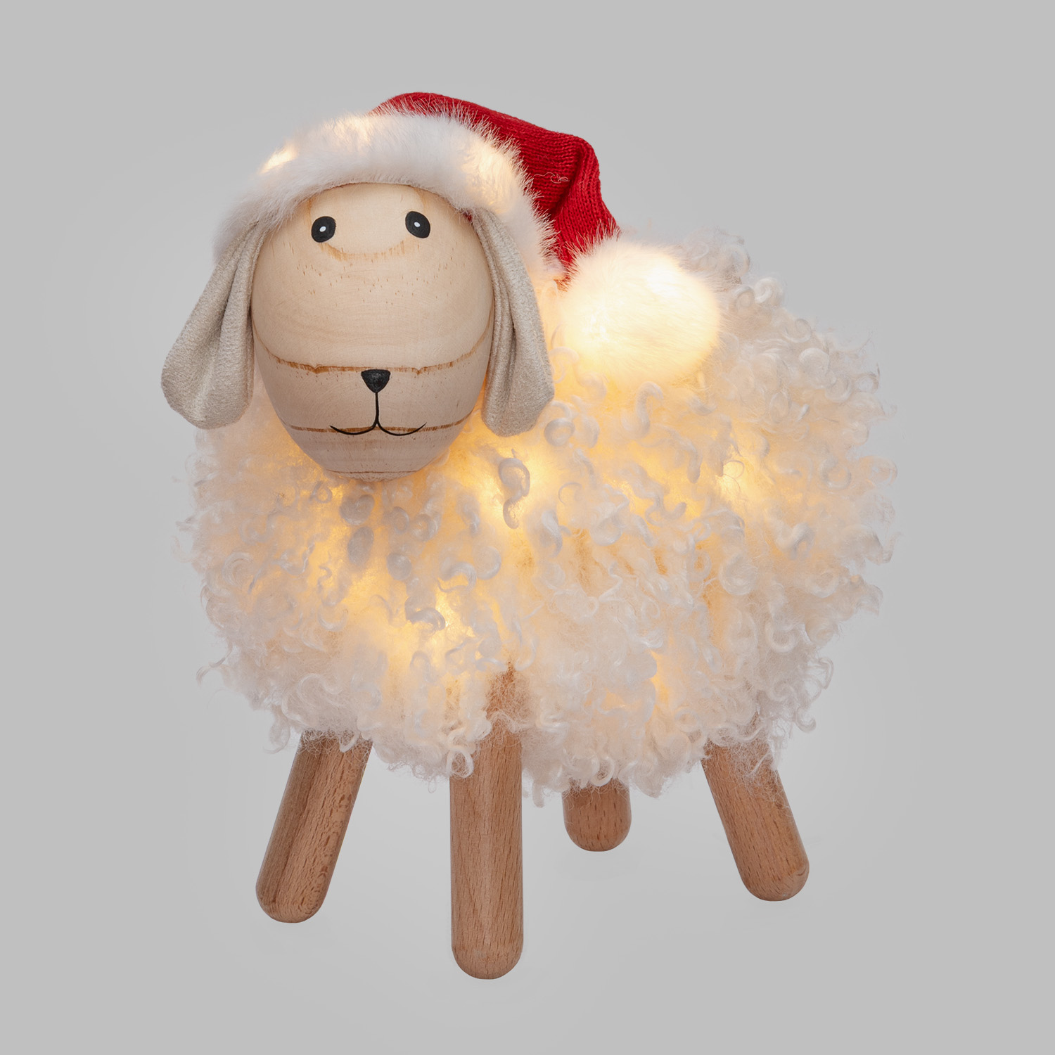 NatAgnello luminoso 3D in legno a batteria, h 25 cm, Dual Color MicroLED bianco caldo e multicolor, uso interno