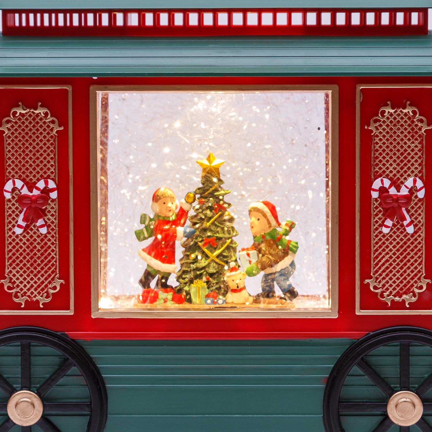  Trenino locomotiva + vagone, glitter scintillanti, h 20 cm, musiche natalizie, led bianco caldo 7